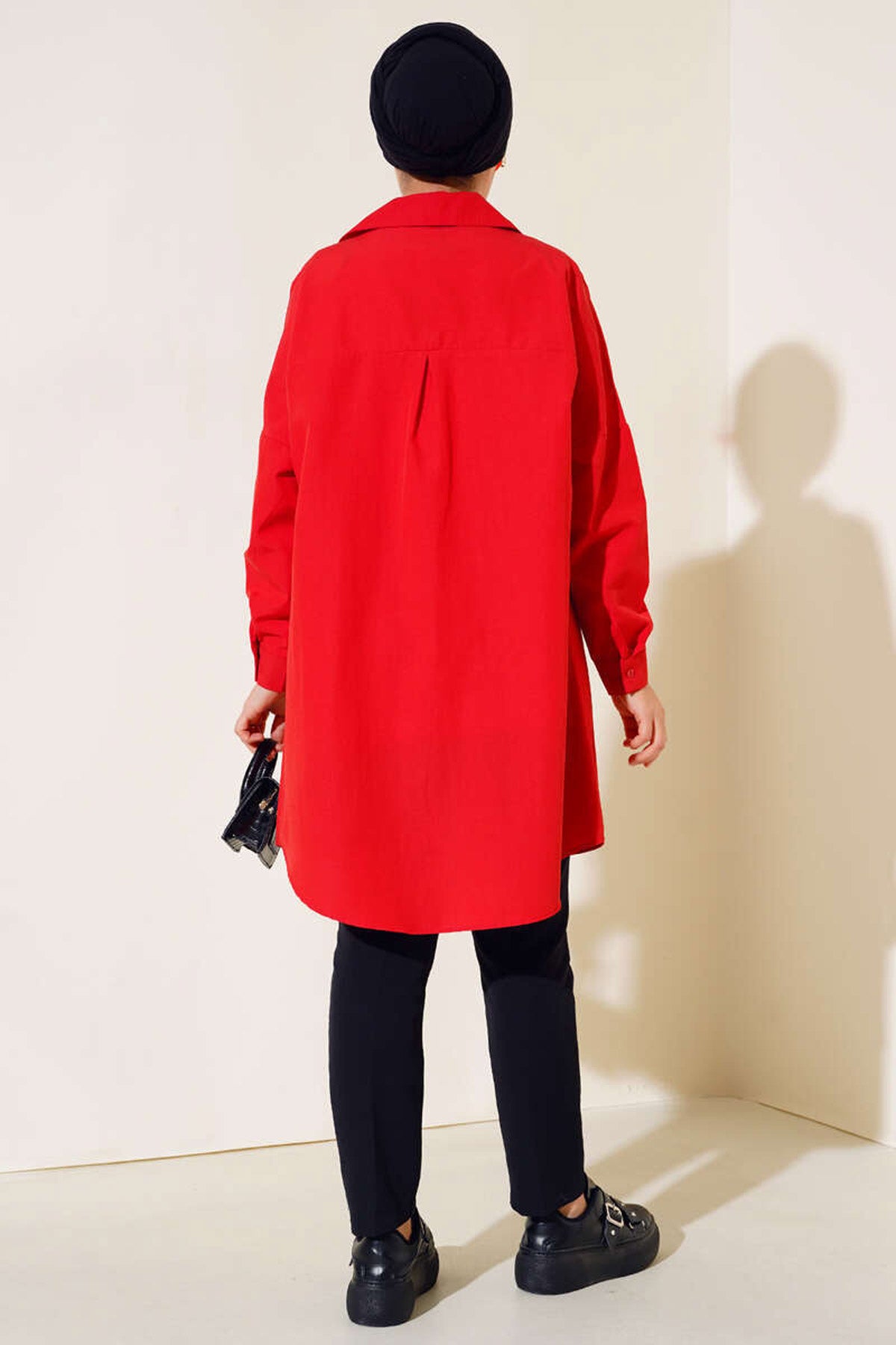 premium red tunic modest fashion outfit