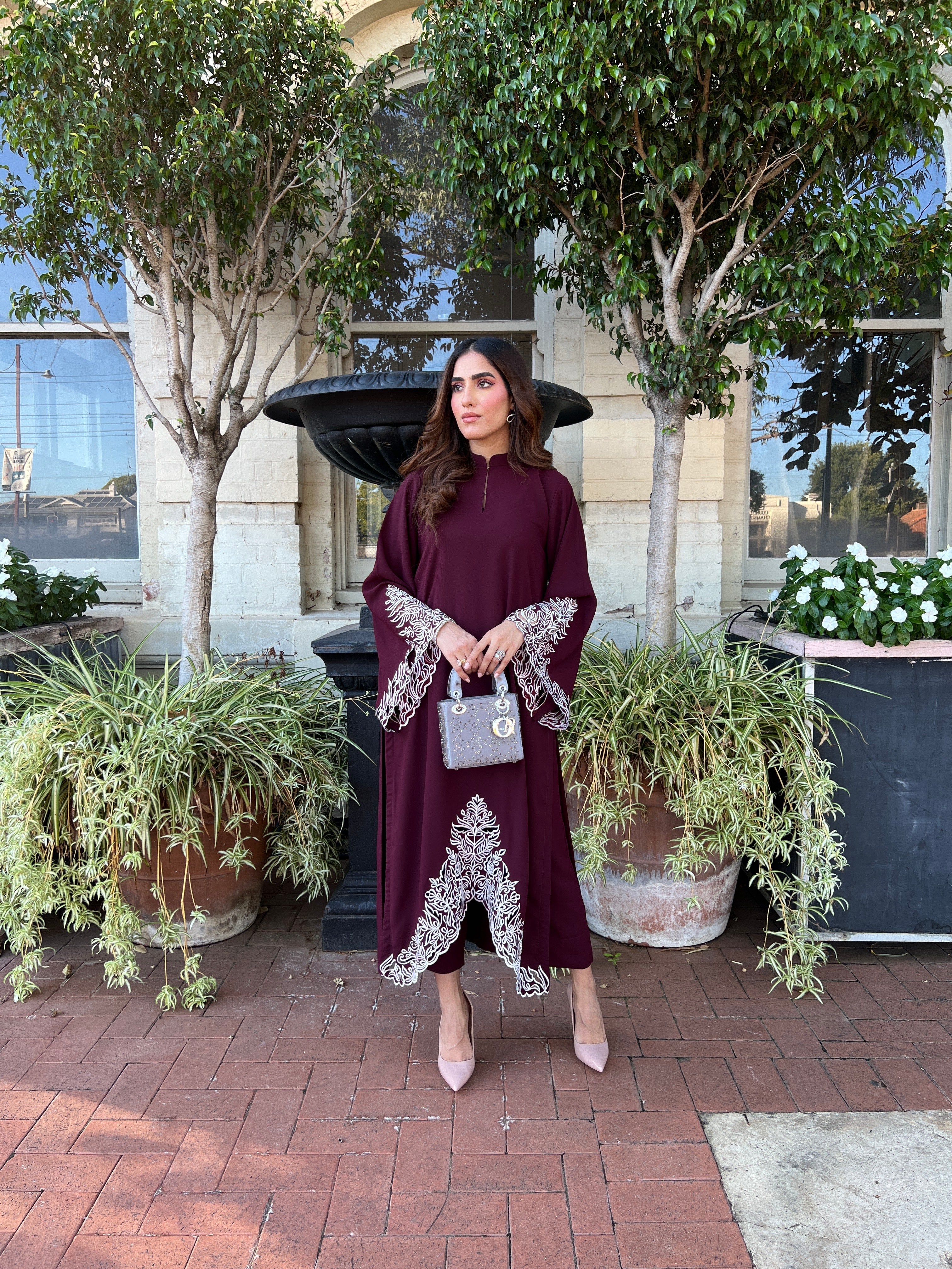 Burgundy Royale Grace Embroidered Signature Modest Co-Ord Set