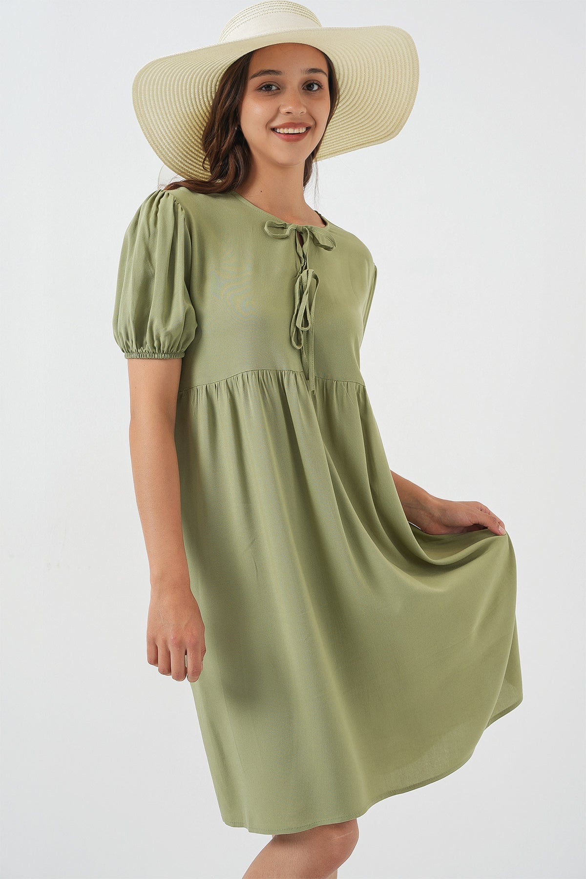 elegant olive green day dress for women