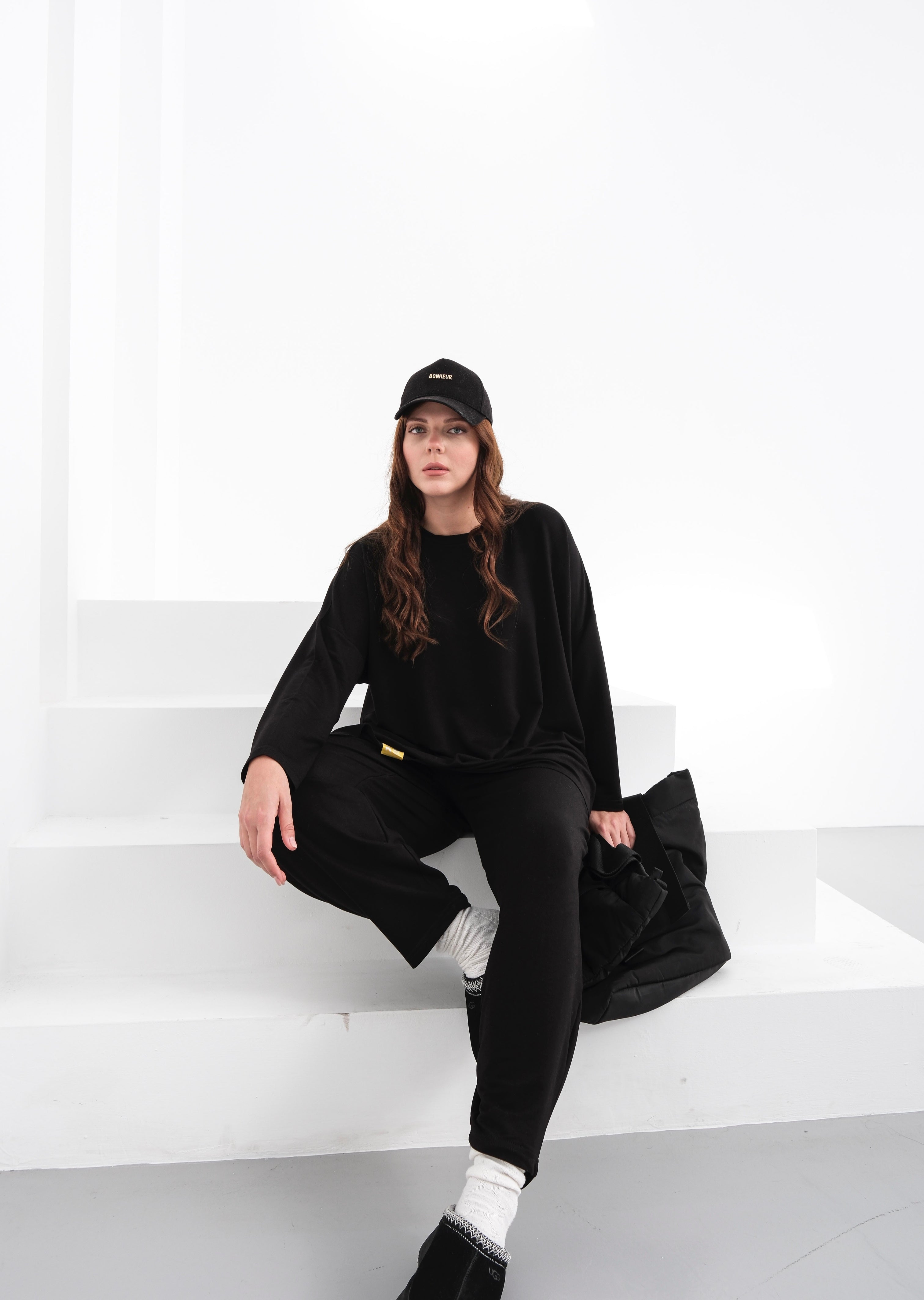 black round neck oversized tracksuit