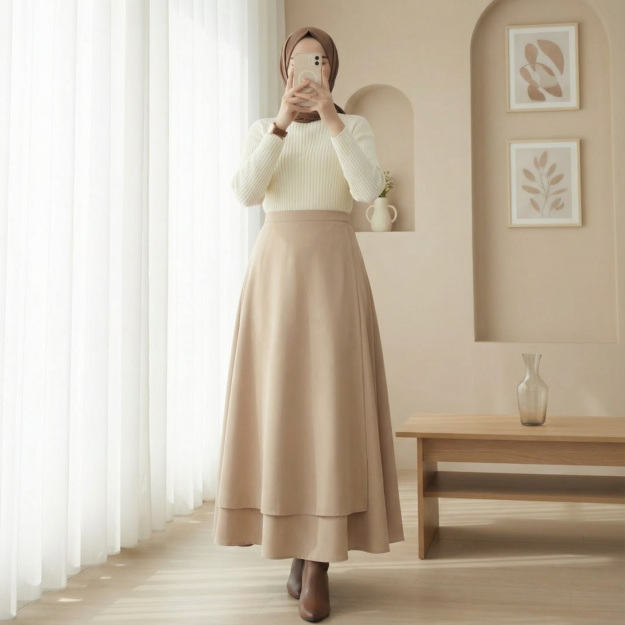 a line beige modest workwear skirt