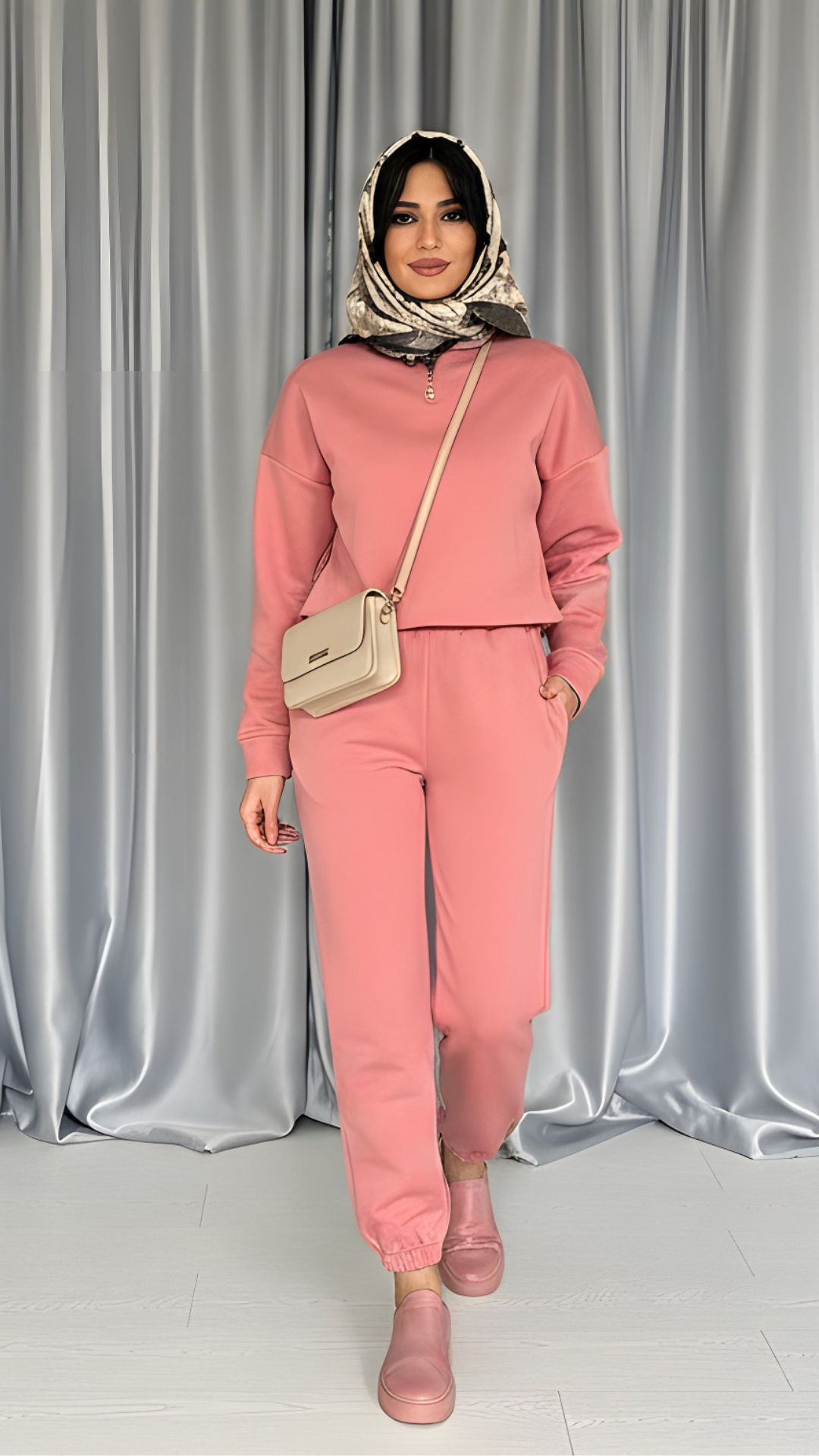 Salmon Blush Modest Three-Thread Tracksuit Set