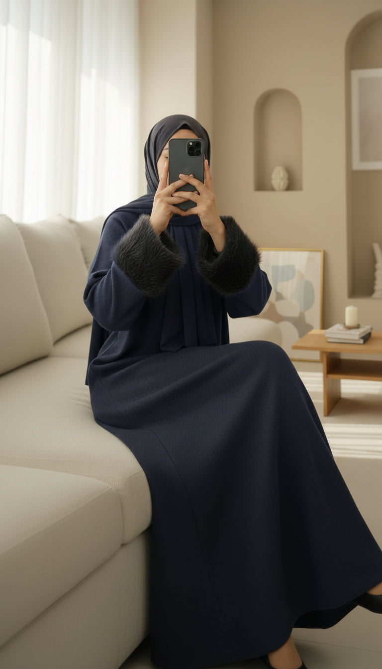 elegant navy tie waist modest dress women