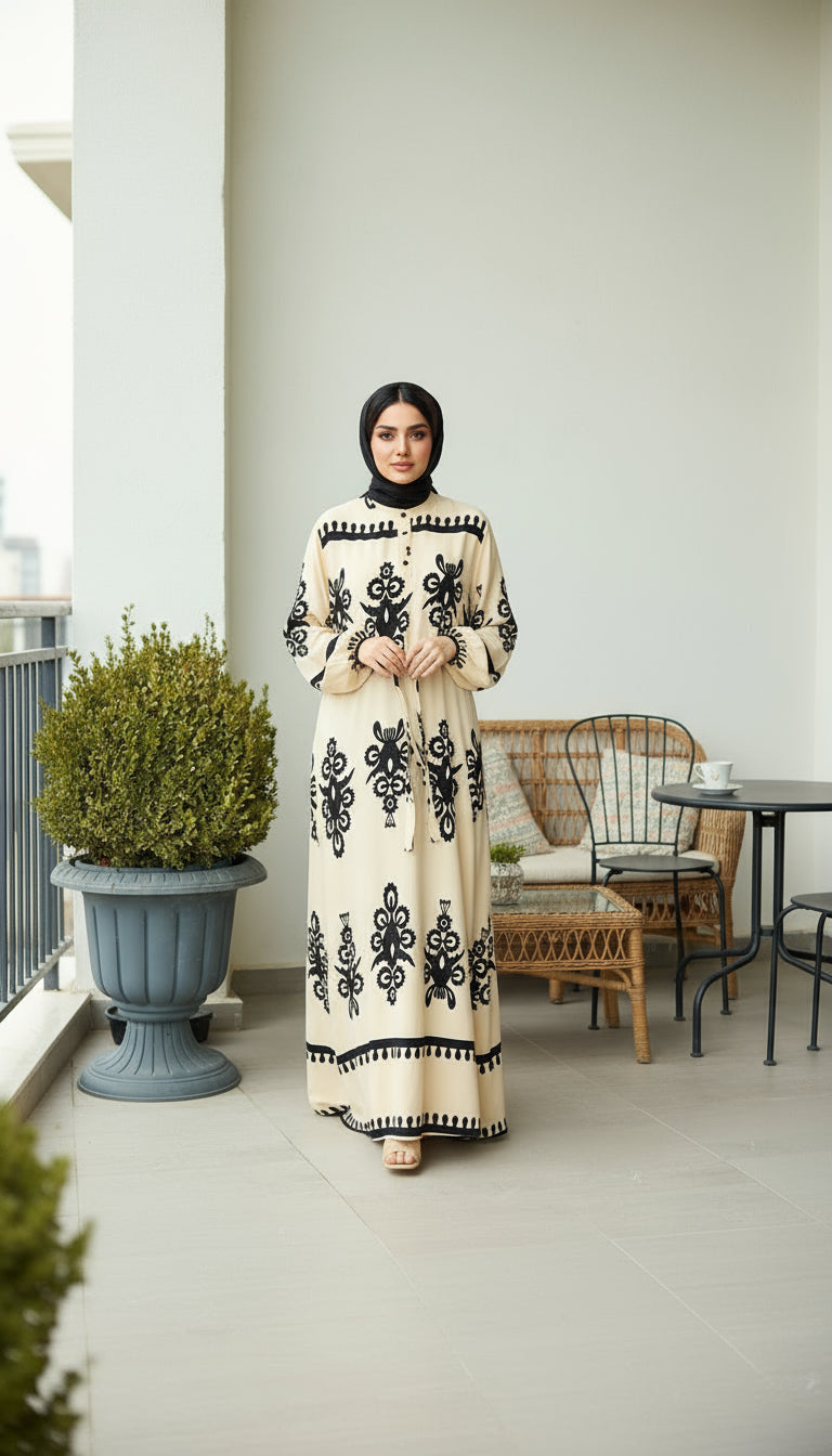 Beige Muse Modest Printed Maxi Dress