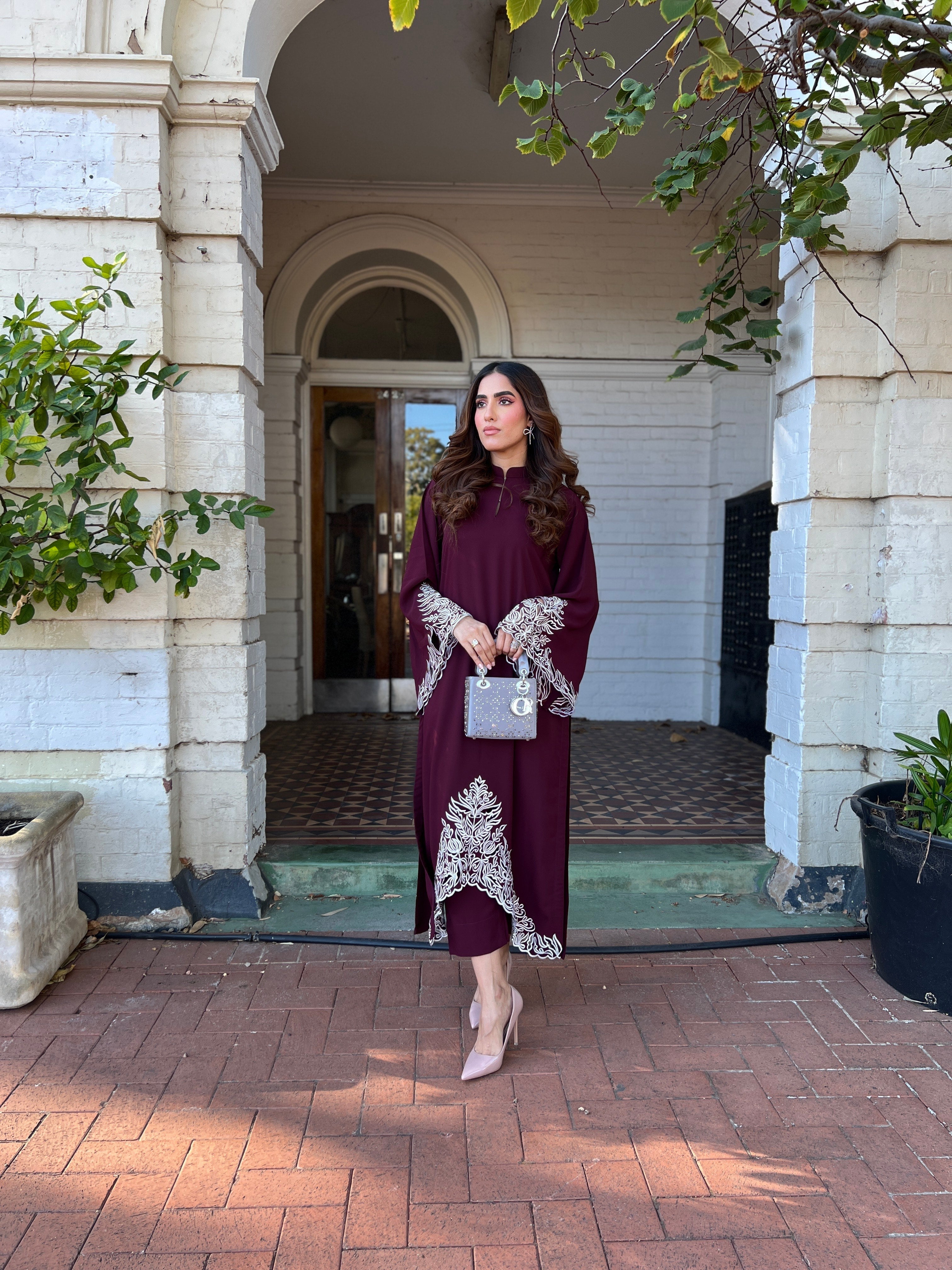 Burgundy Royale Grace Embroidered Signature Modest Co-Ord Set