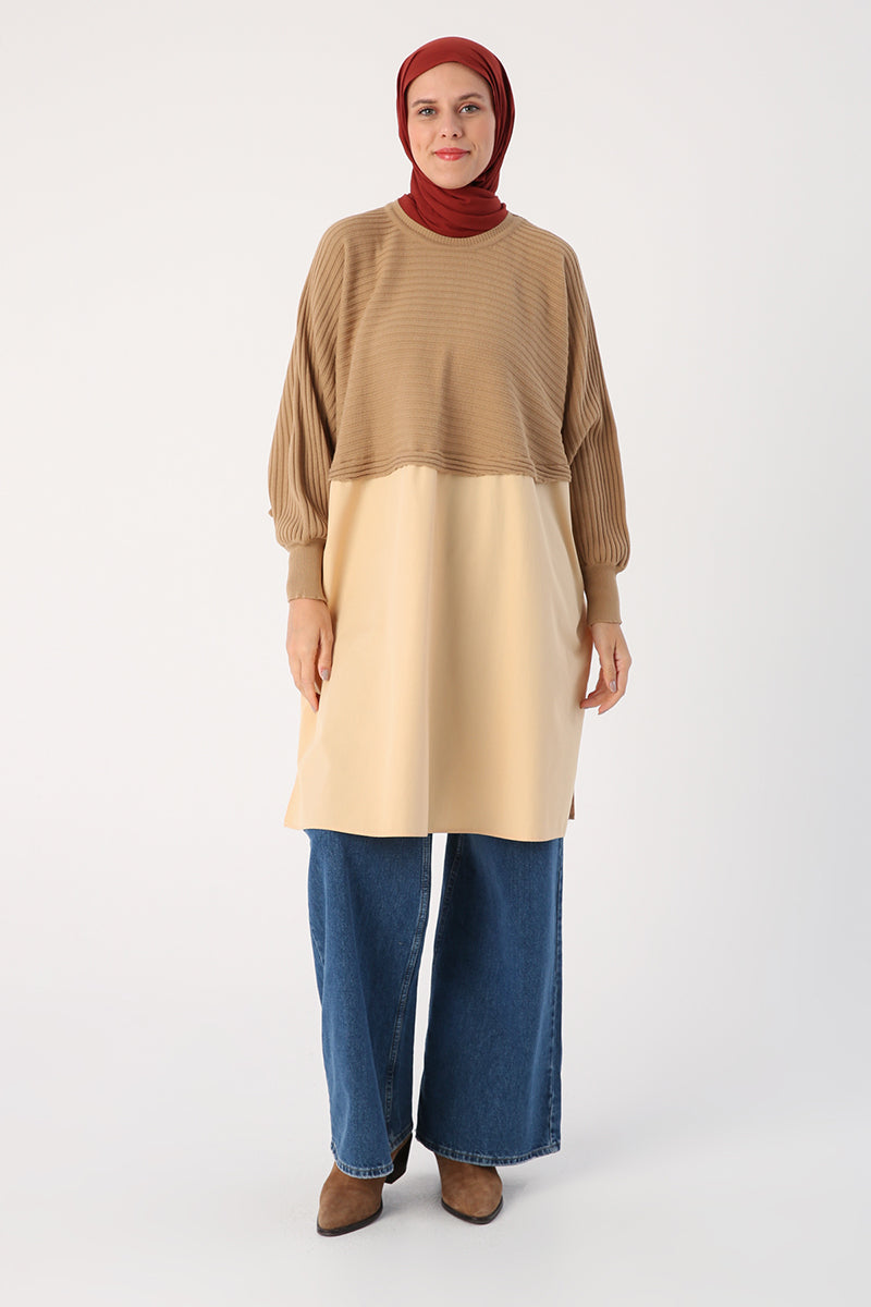 Camel Cream Modest Two-Tone Elegant Tunic