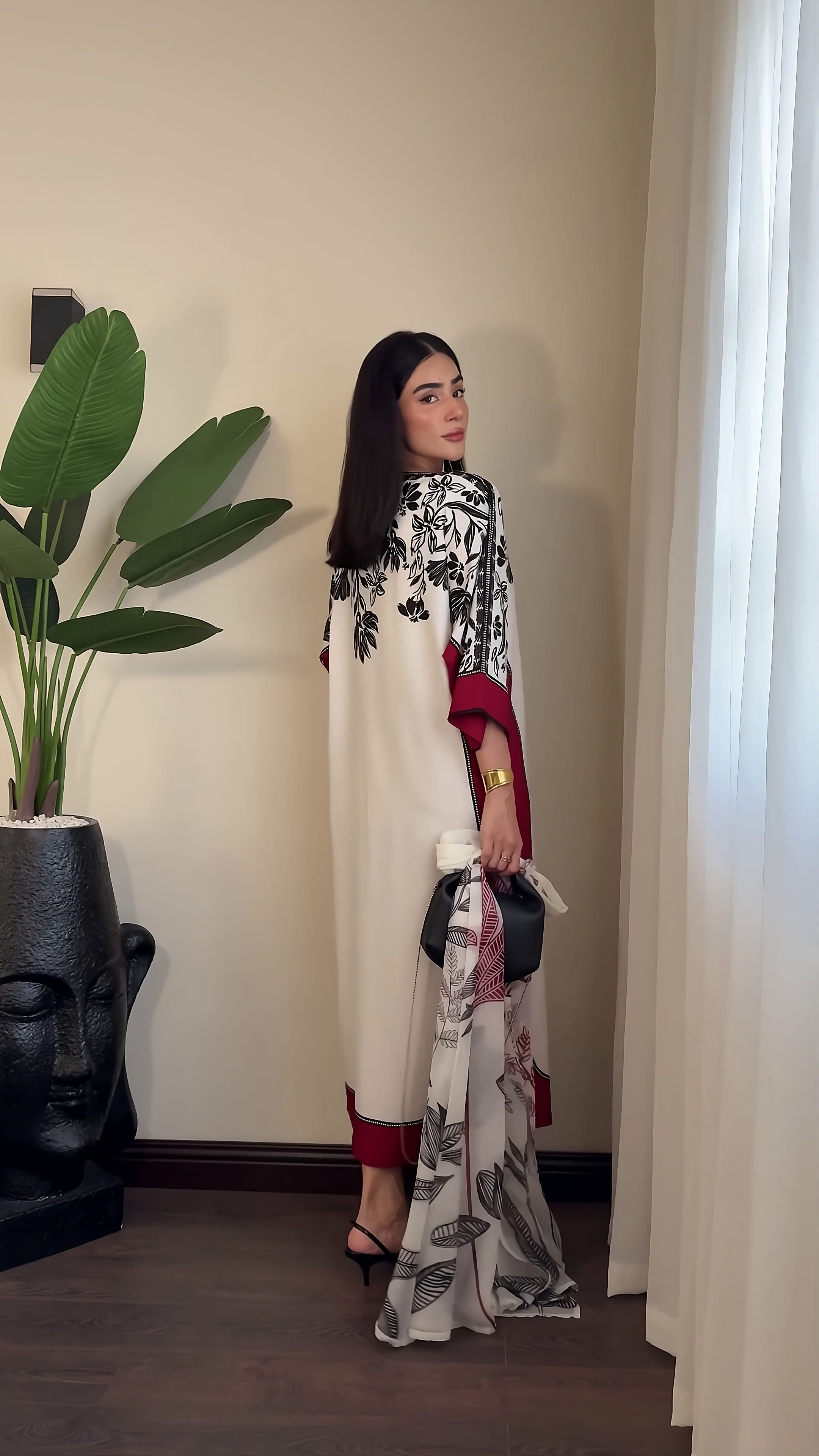 Ivory Noir Blossom Modest Co-Ord Set with Scarf