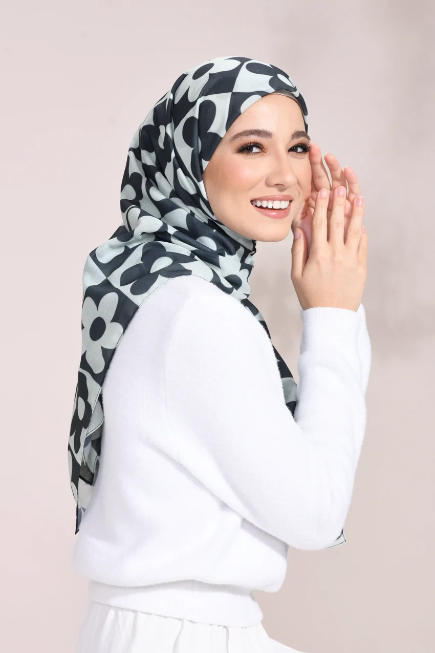 Monochrome Bloom Cotton Voil Scarf