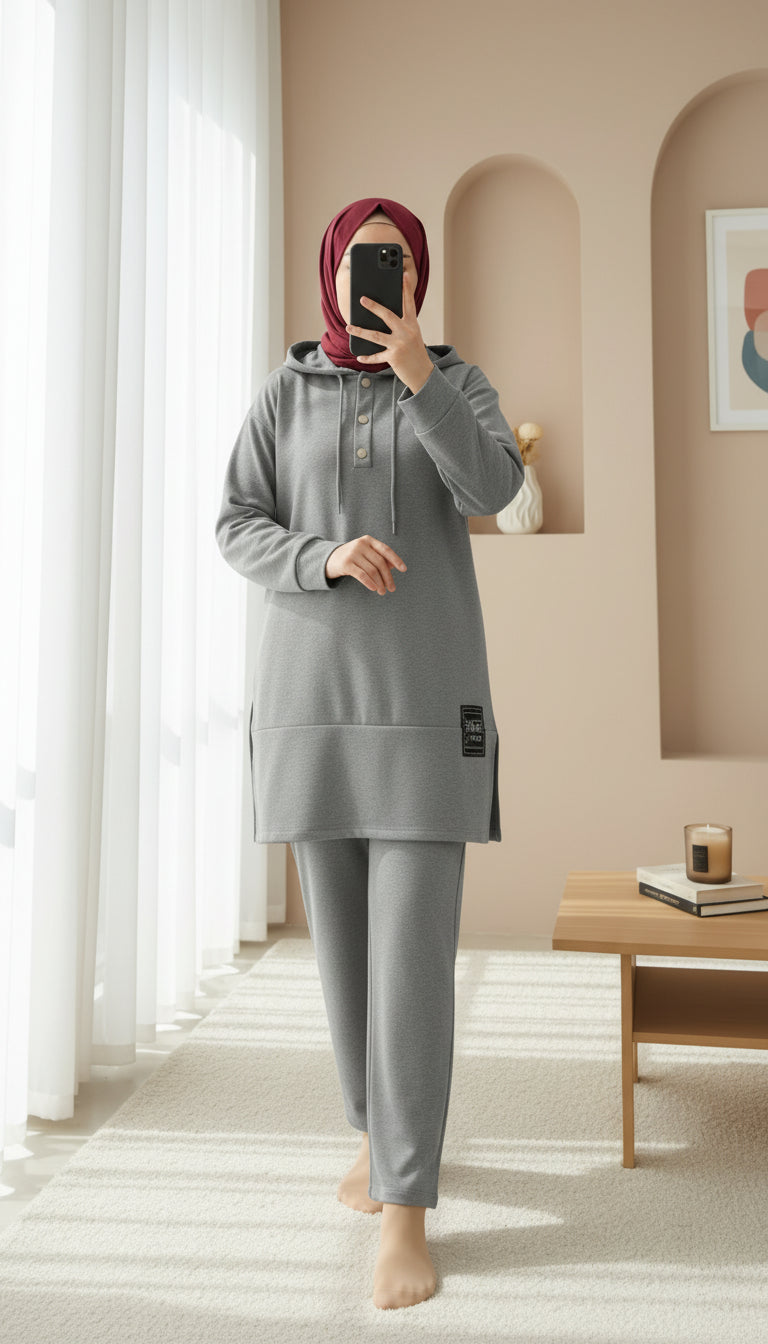 relaxed fit grey modest lounge co ord