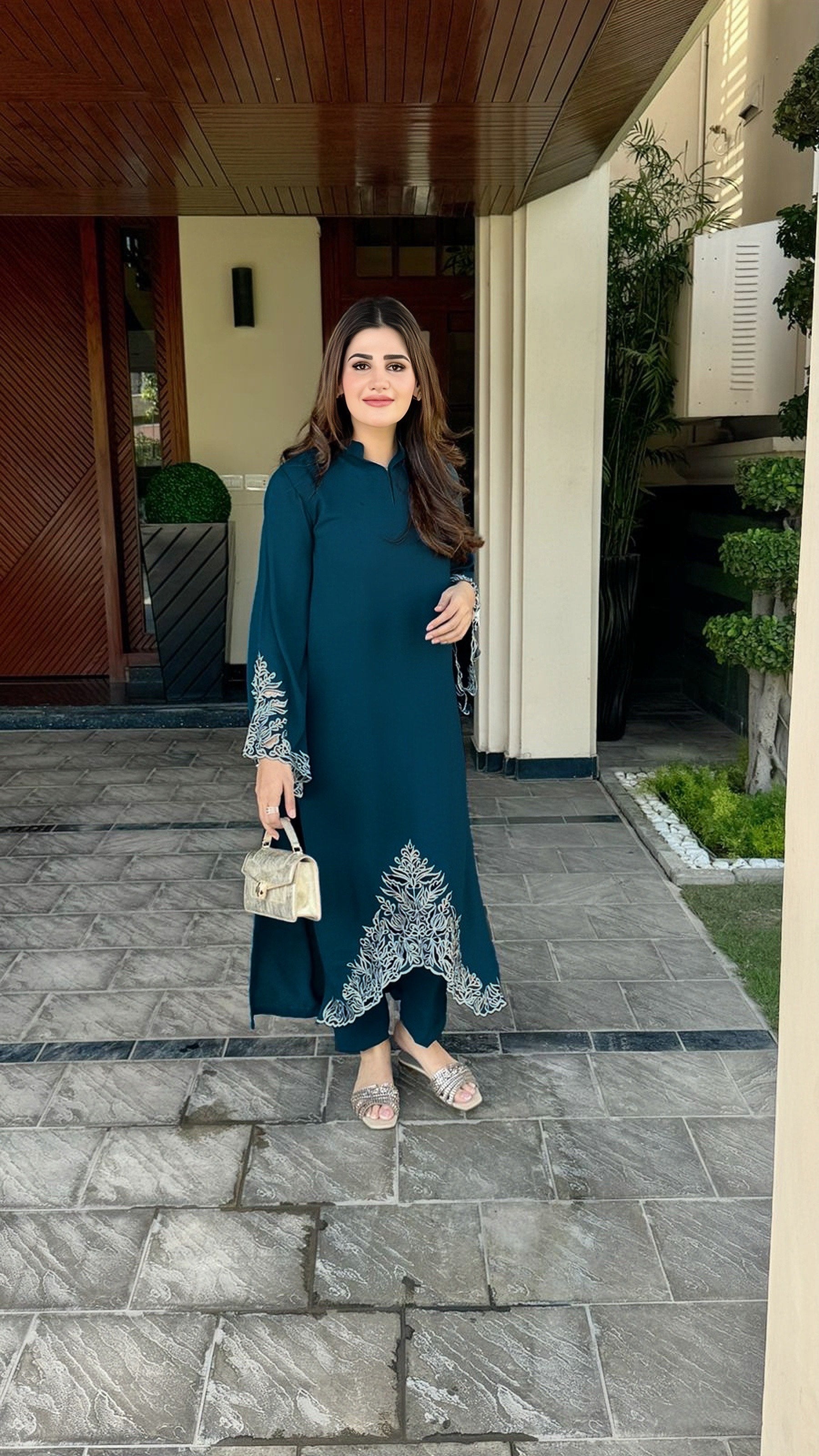 Teal Royale Grace Embroidered Signature Modest Co-Ord Set