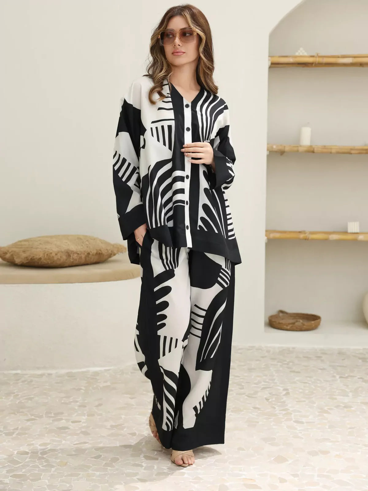 Monochrome Wave Signature Modest Co-Ord Set