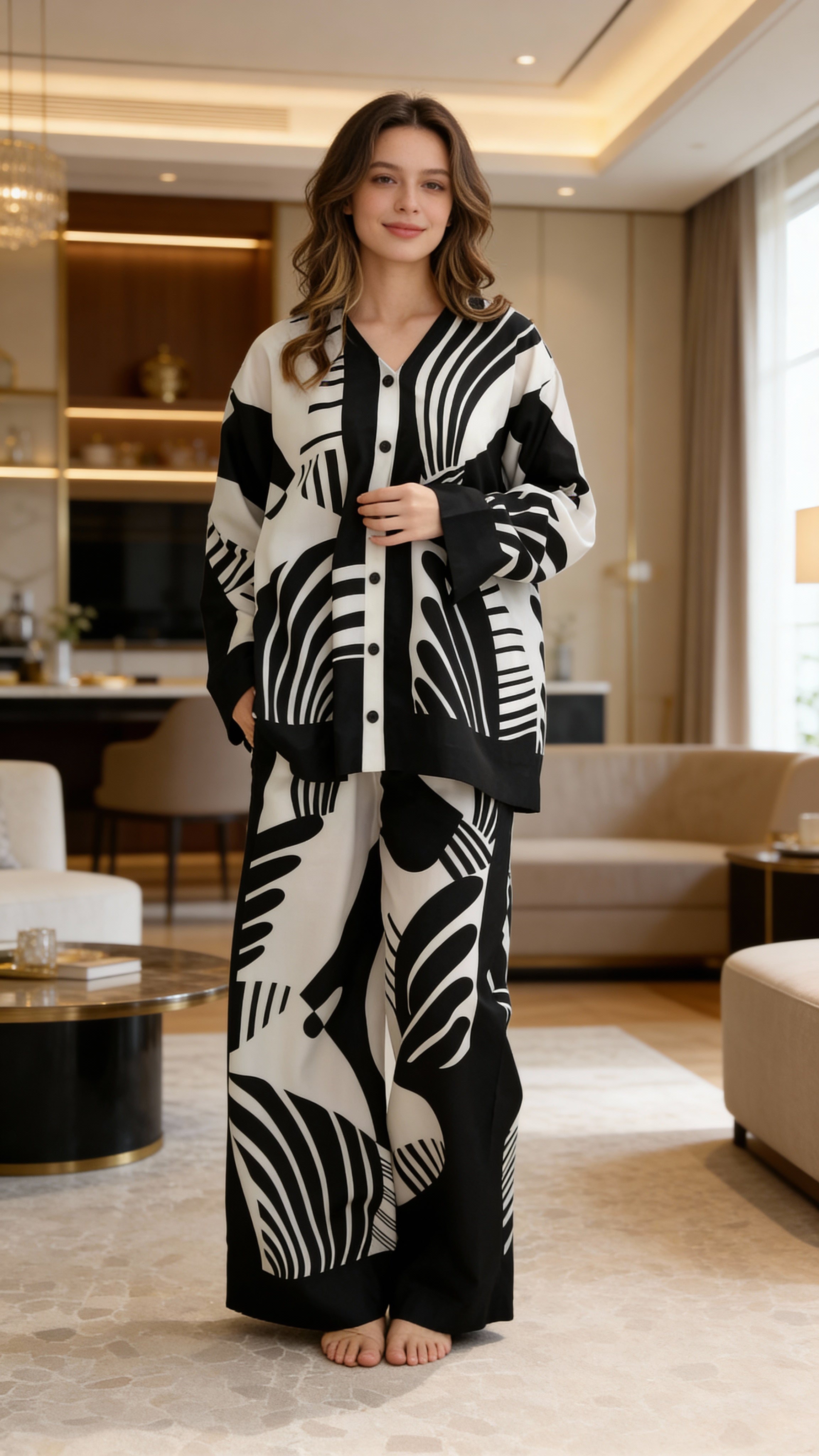 Monochrome Wave Signature Modest Co-Ord Set