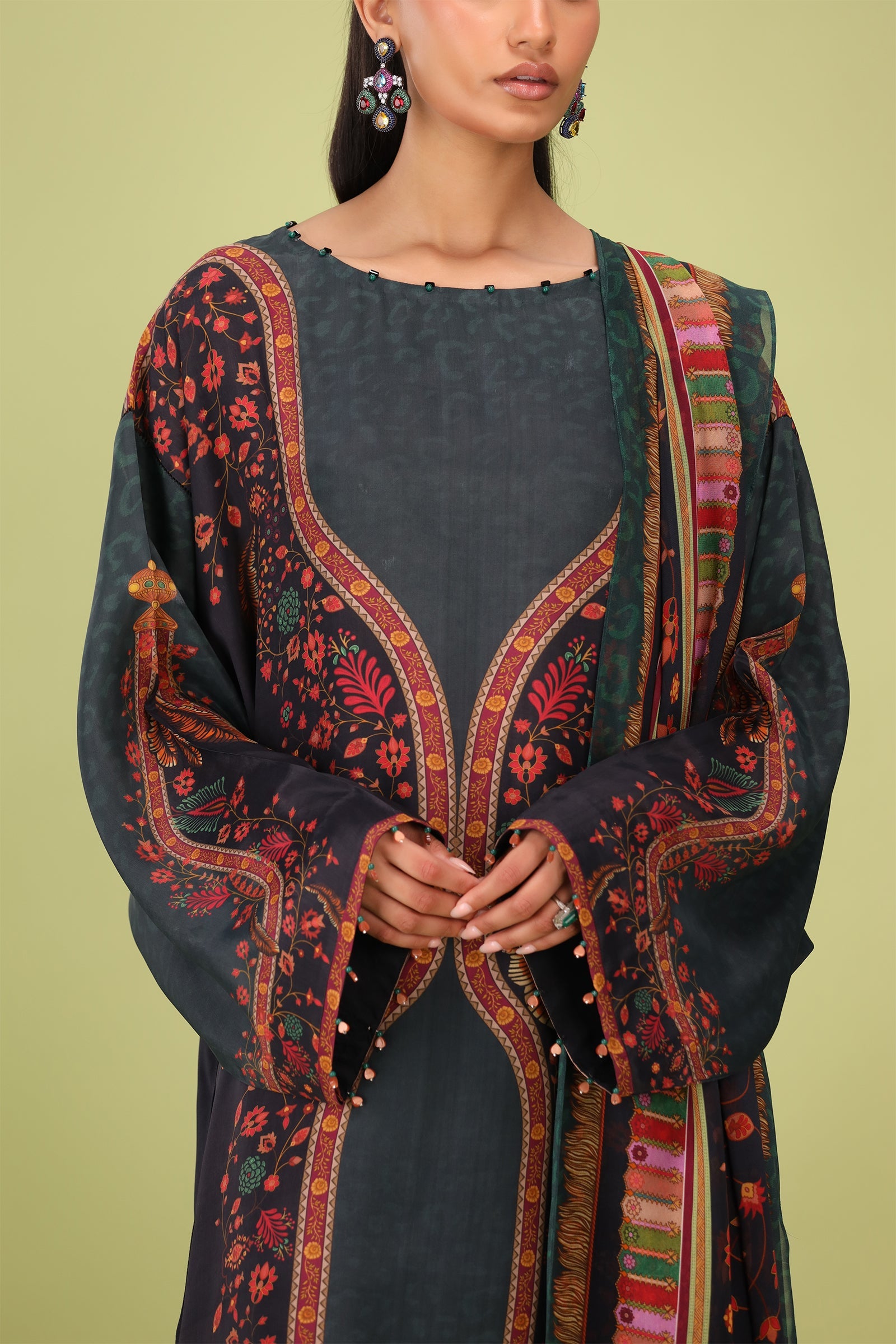 French Moss Flare Atelier Modest Co-Ord Set with Scarf