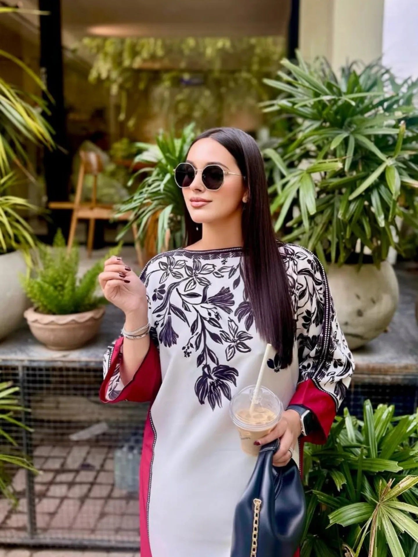 Ivory Noir Blossom Modest Co-Ord Set with Scarf