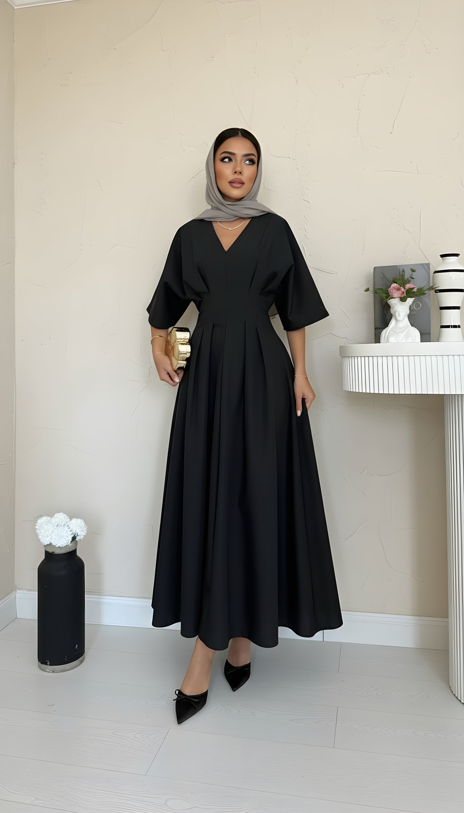 haya and kalos midnight grace modest cotton dress black