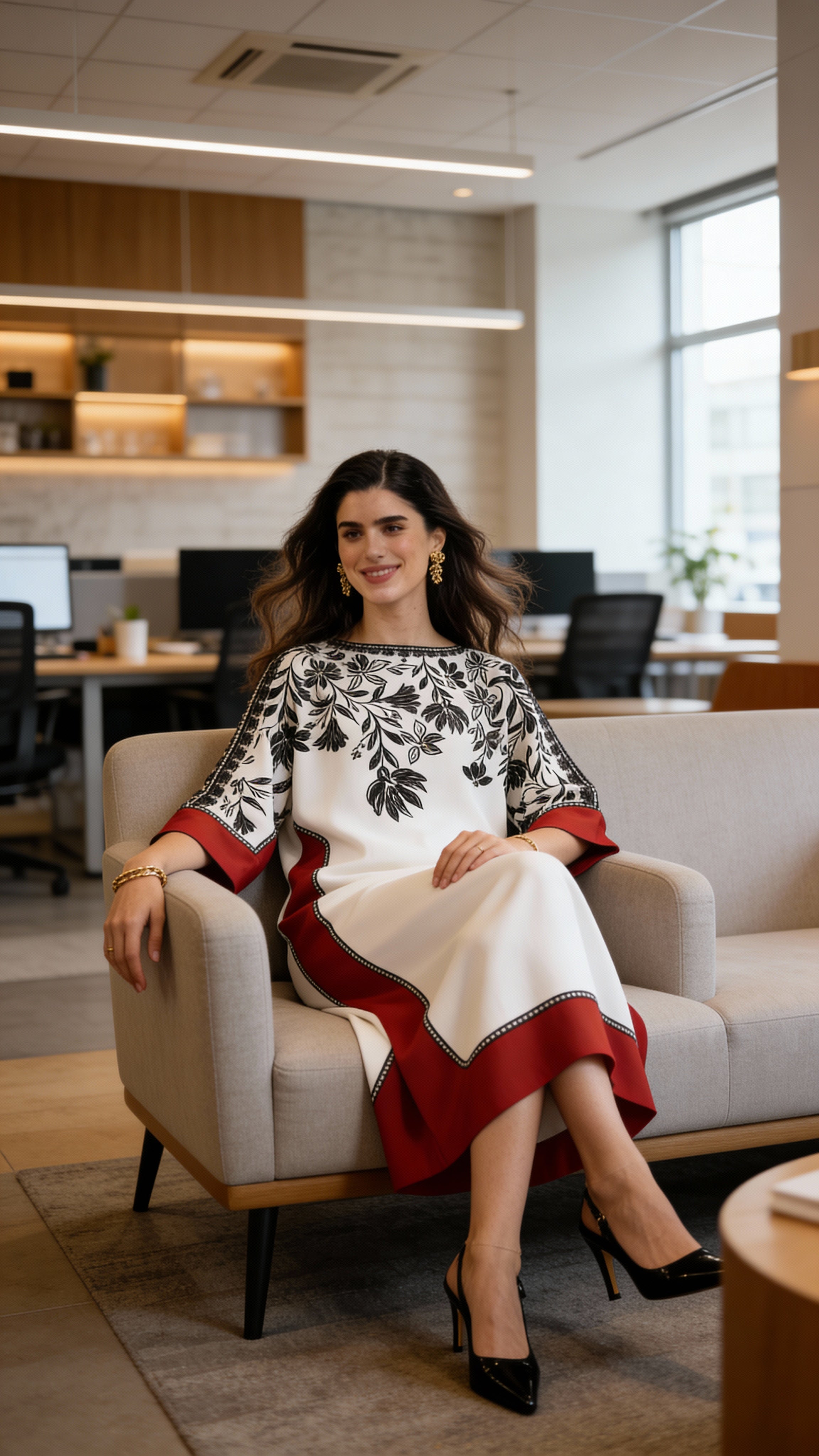 premium crepe modest co ord with red border