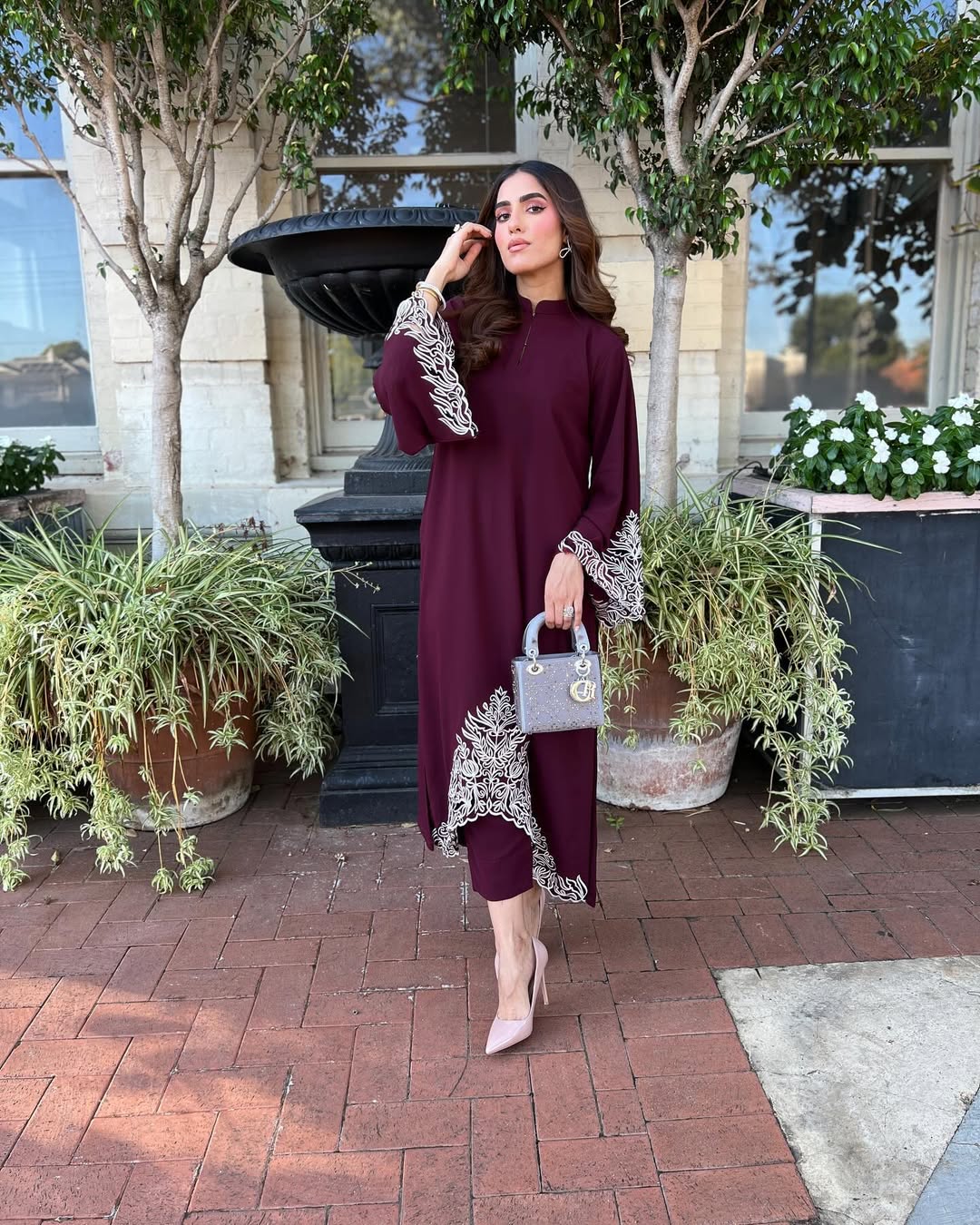 Burgundy Royale Grace Embroidered Signature Modest Co-Ord Set