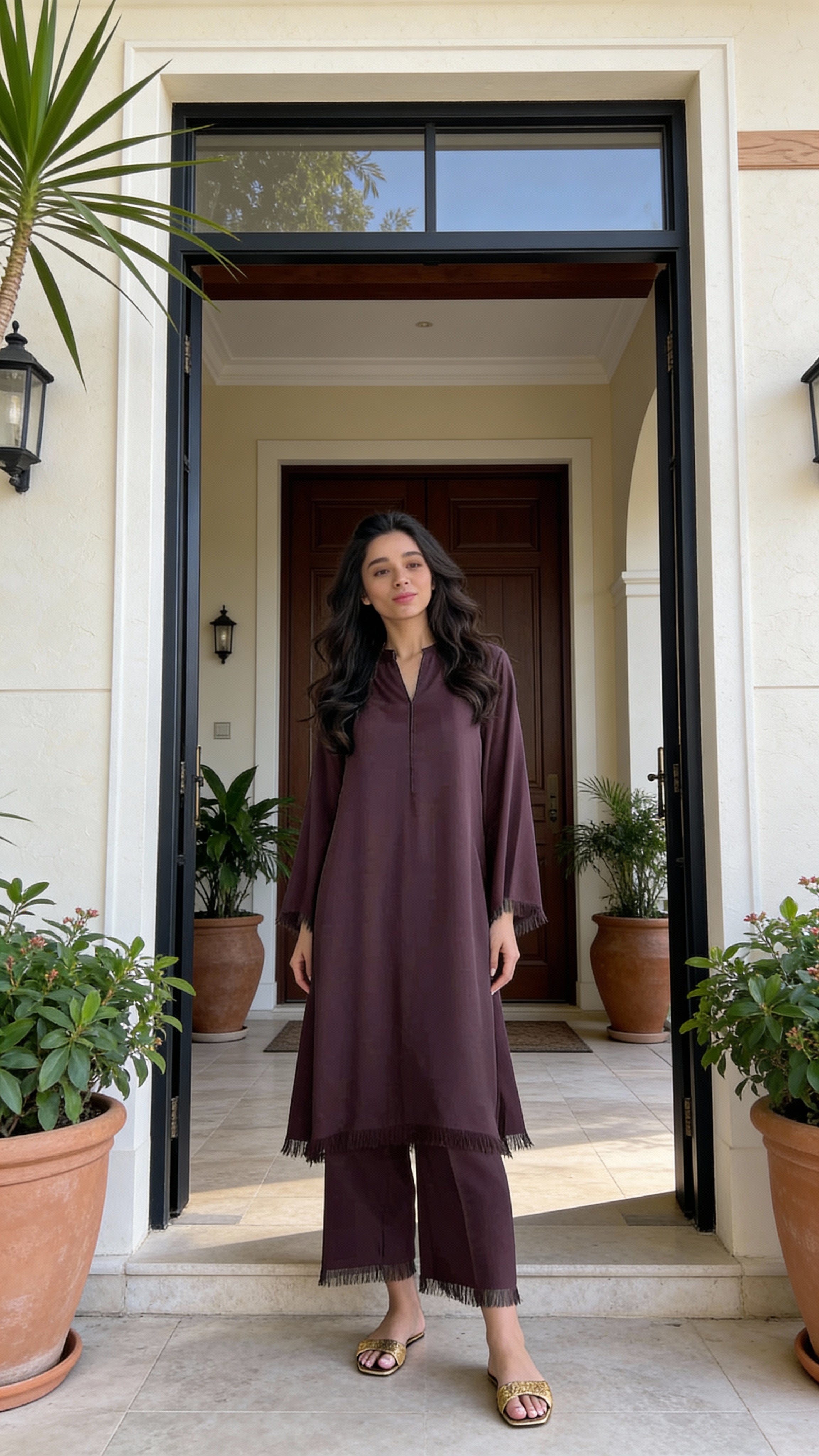 wine fringe elegance modest co ord set