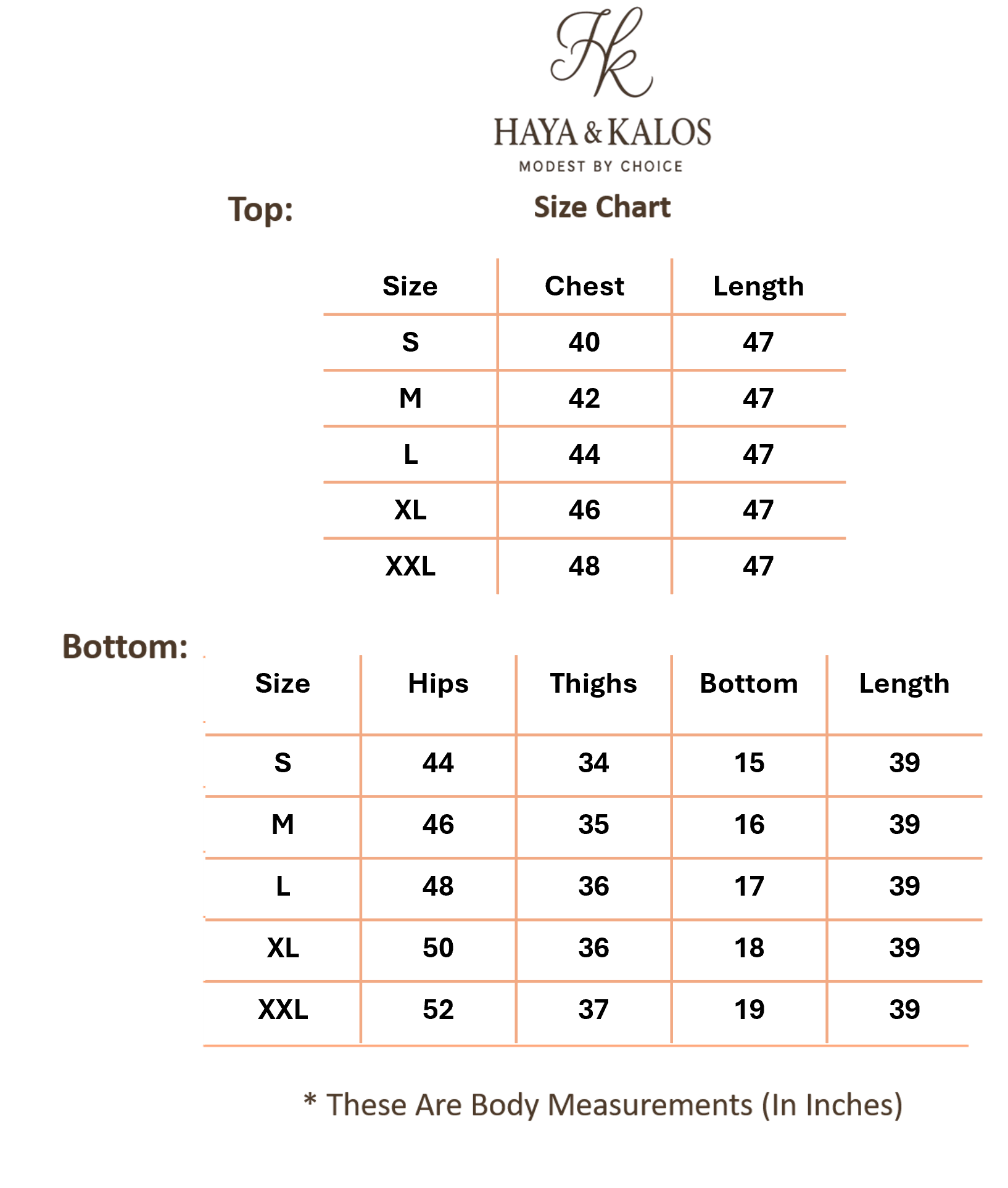 Size chart