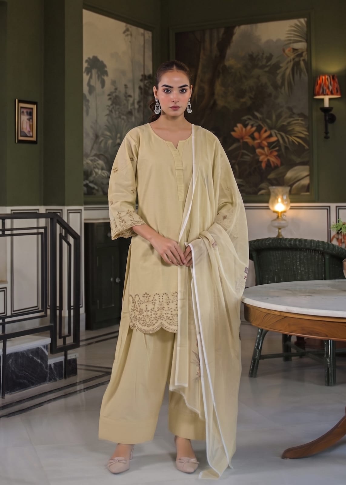 festive beige modest co ord set