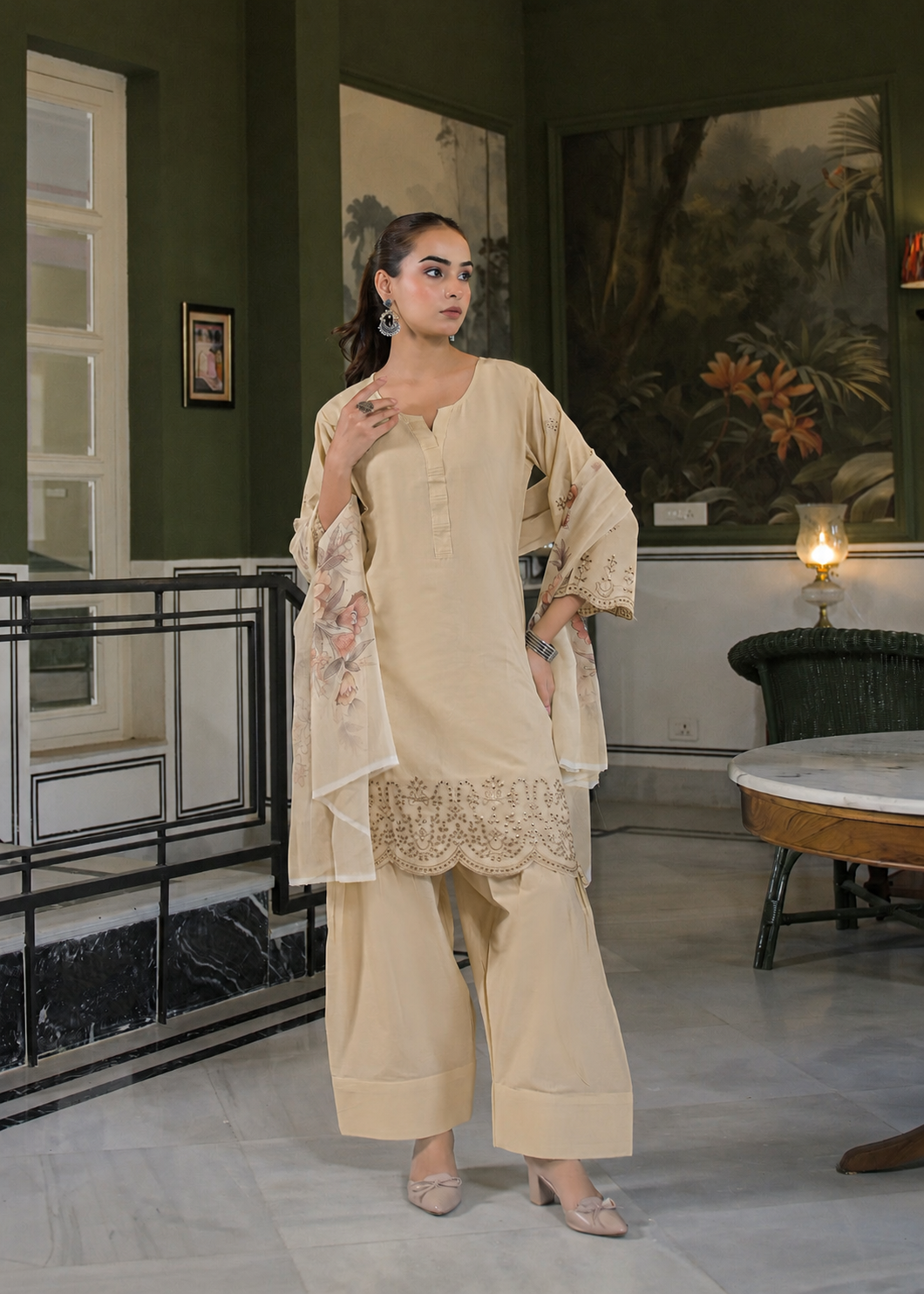 beige grace signature farshi modest co ord set