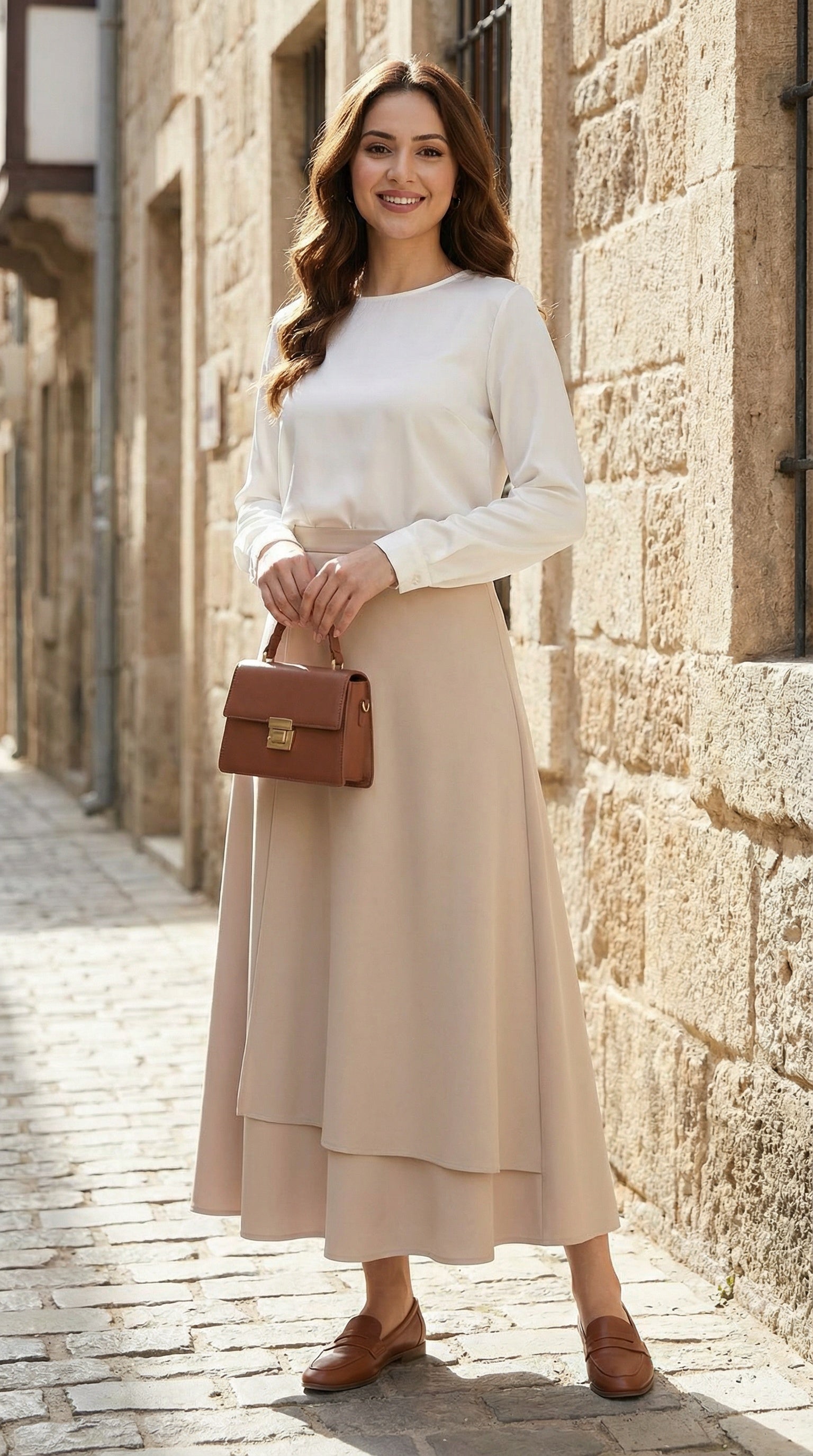 modest Beige Wrap Scuba Skirt