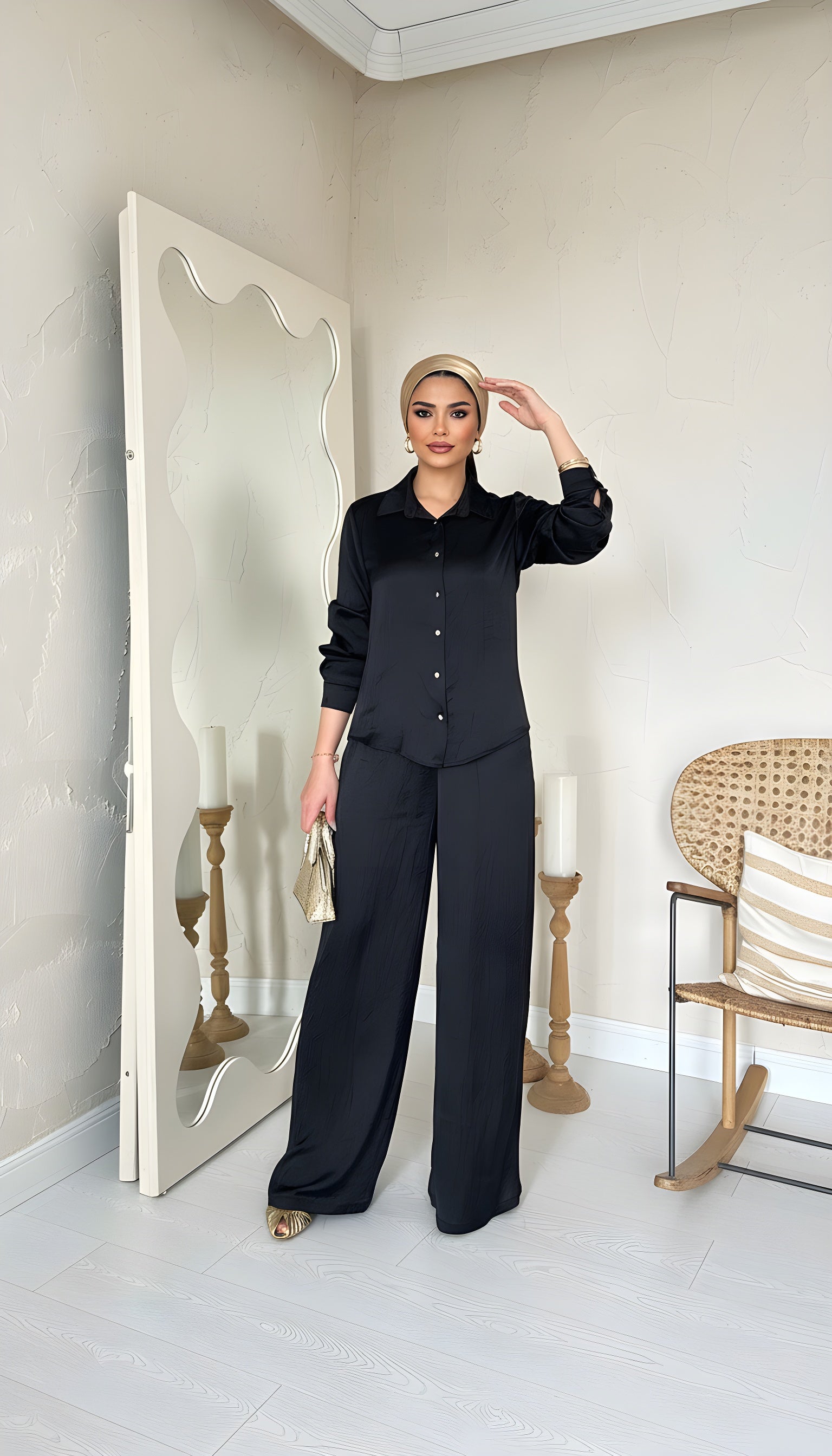 black elegant modest co-ord set haya and kalos