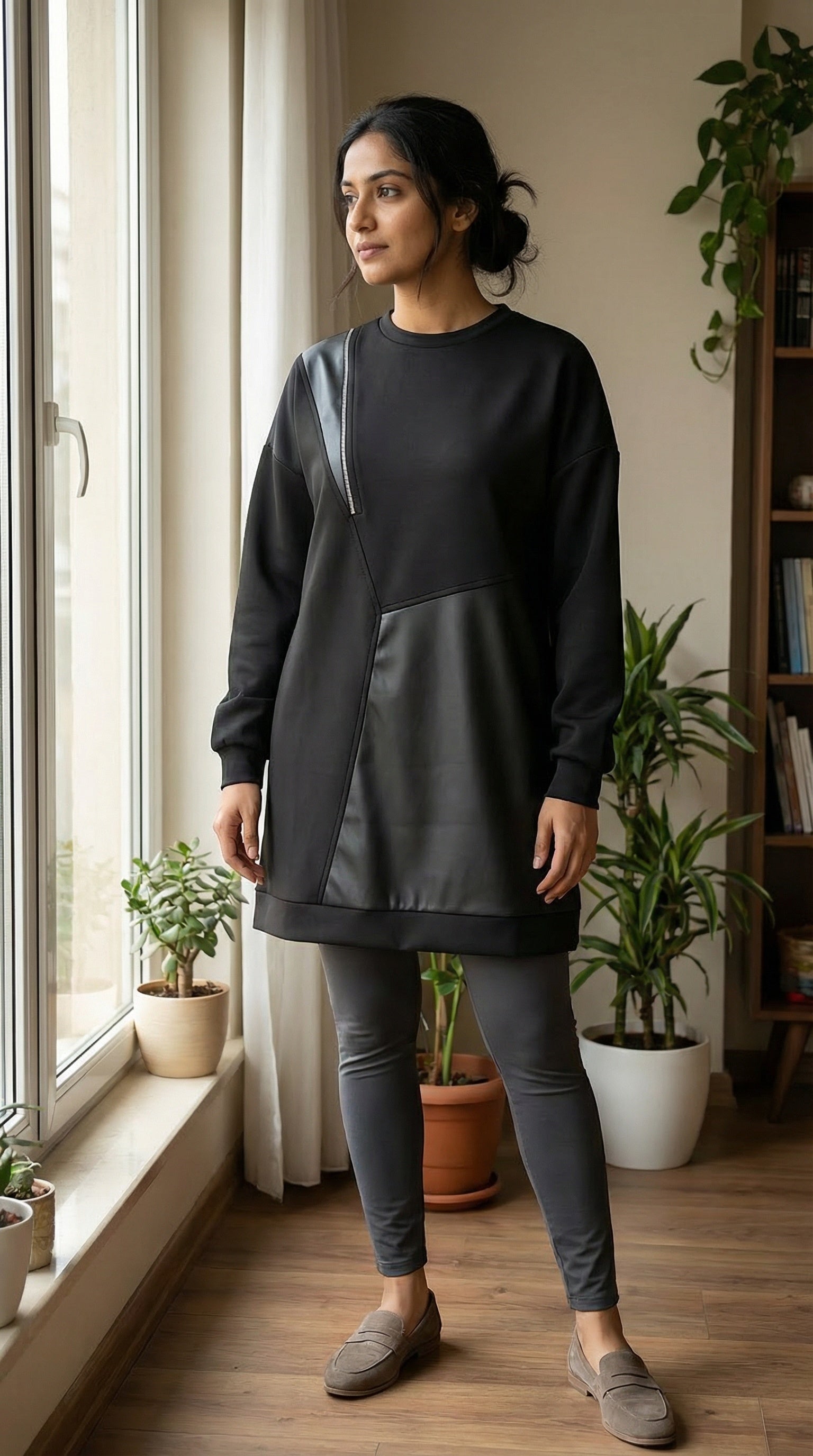 Black Edge Modest Oversized Zipper Tunic