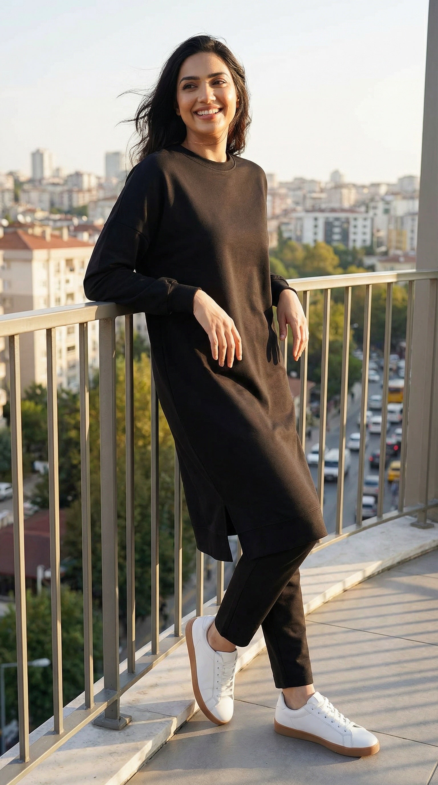 Black Sport Modest Athleisure Longline Tunic