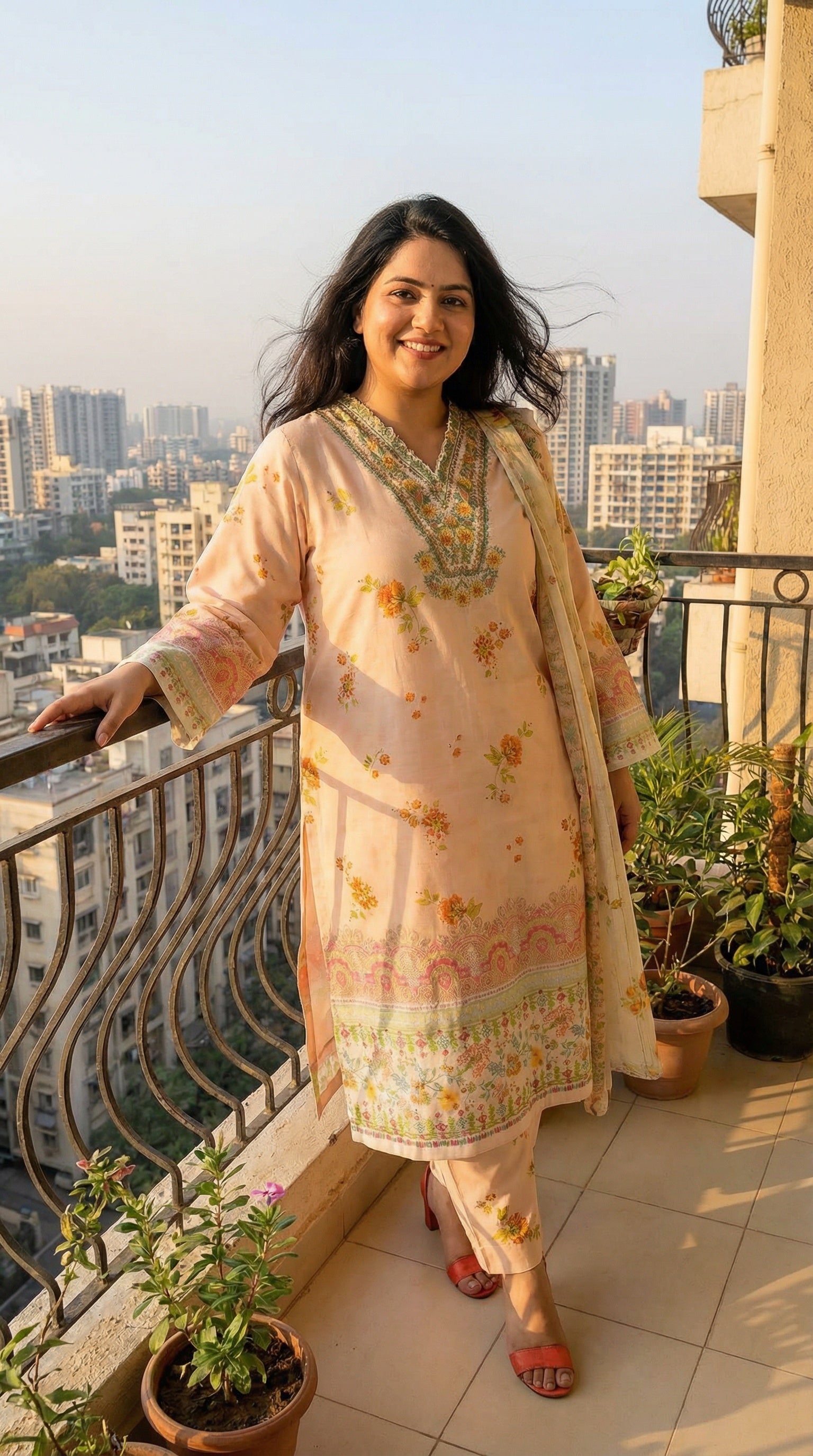 elegant floral lawn kurta trouser set