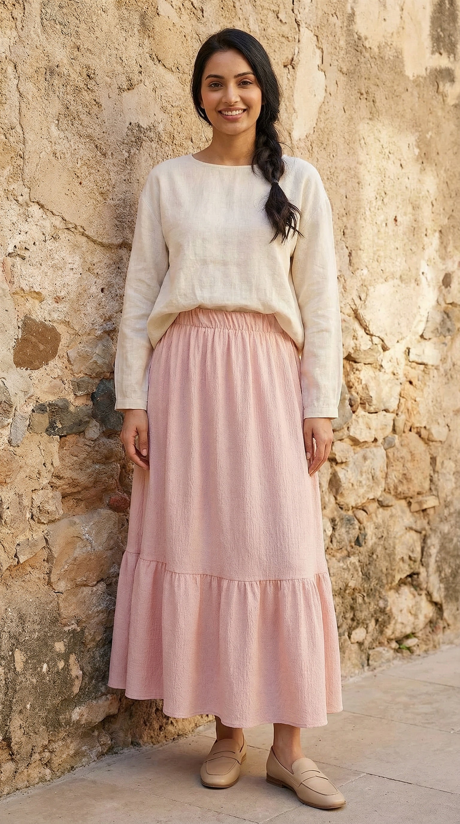 Pink Lycra modest maxi skirt for women in India