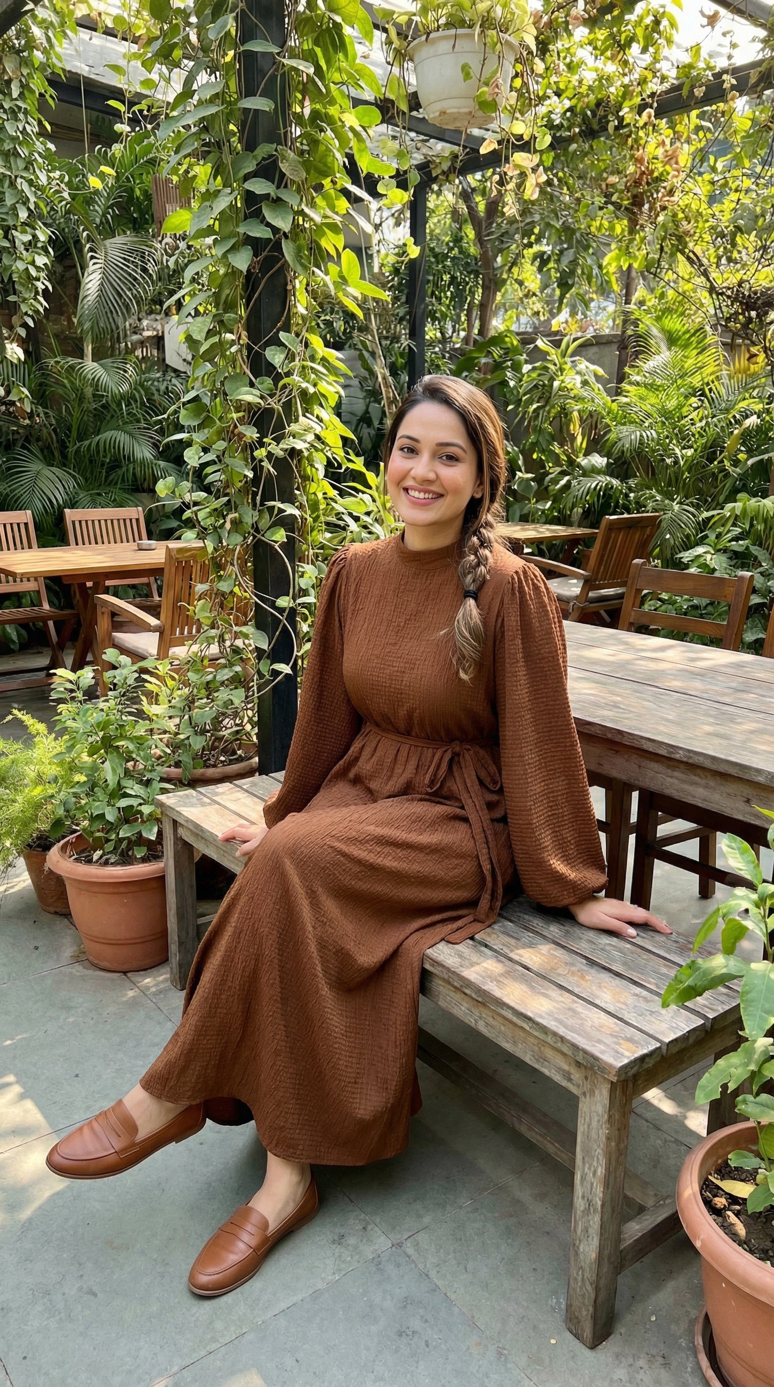 Brown Terra Modest Waist-Tied Maxi Dress