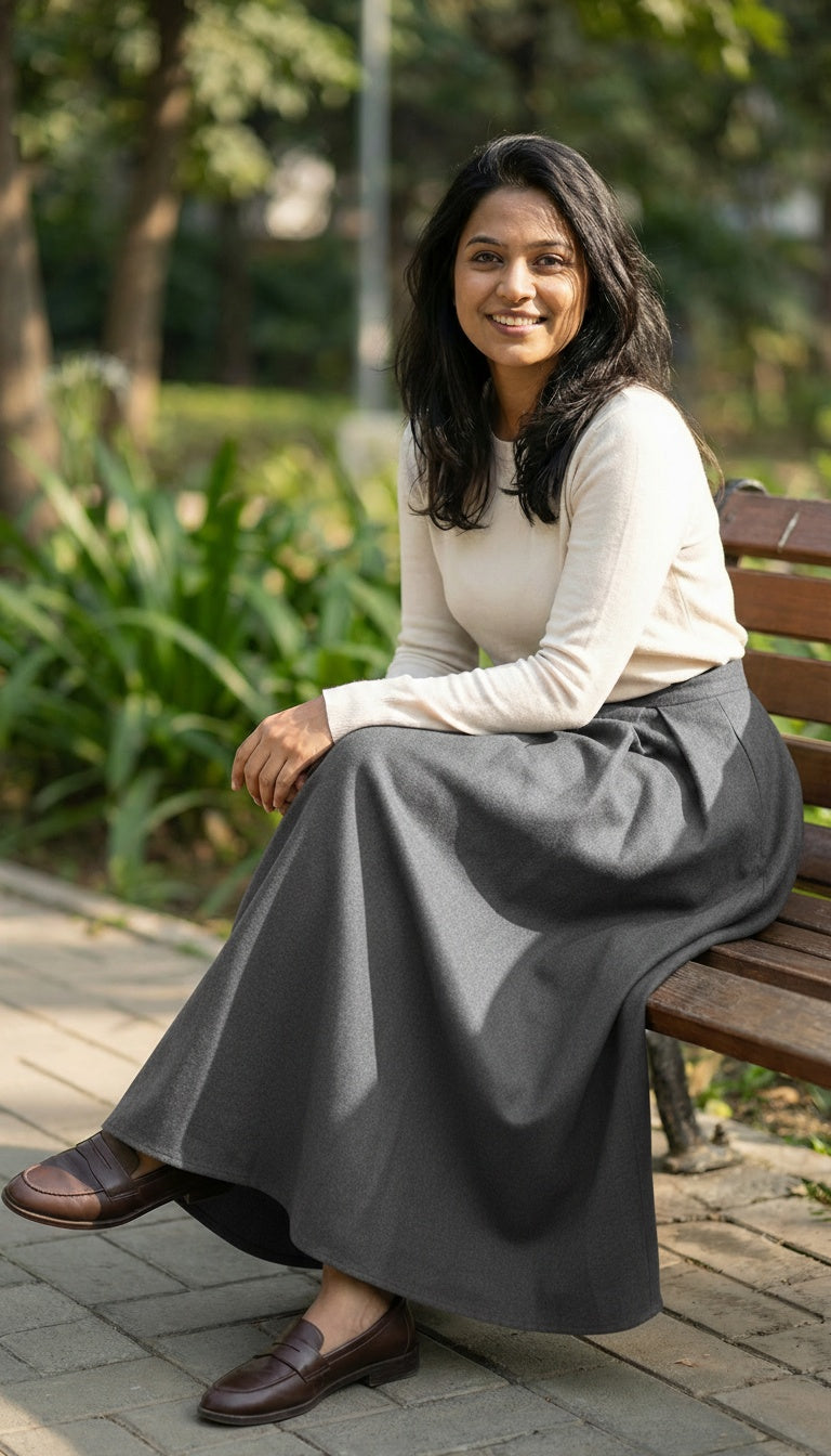 elegant pleated a line modest skirt
