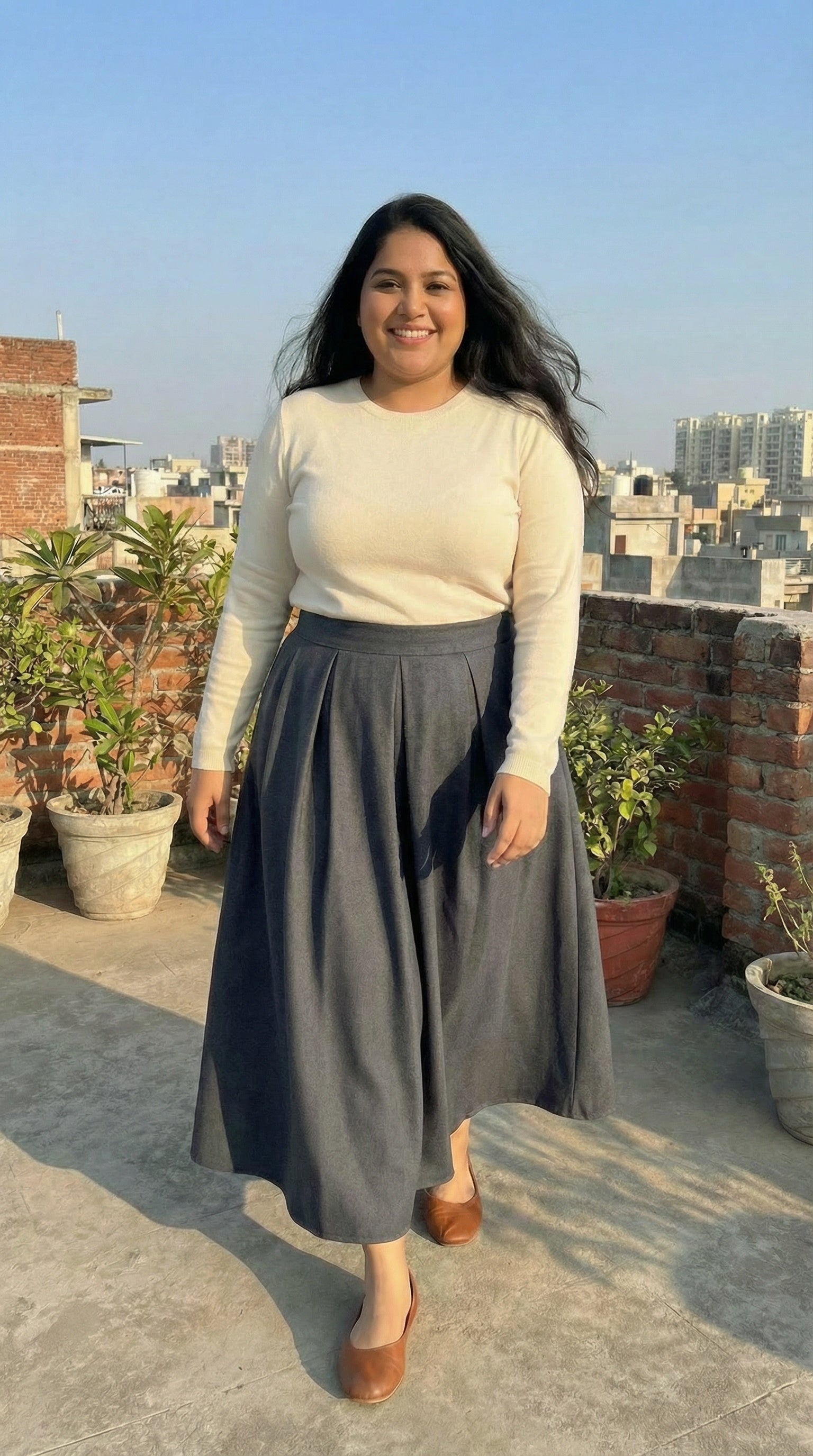 charcoal grey modest winter skirt women