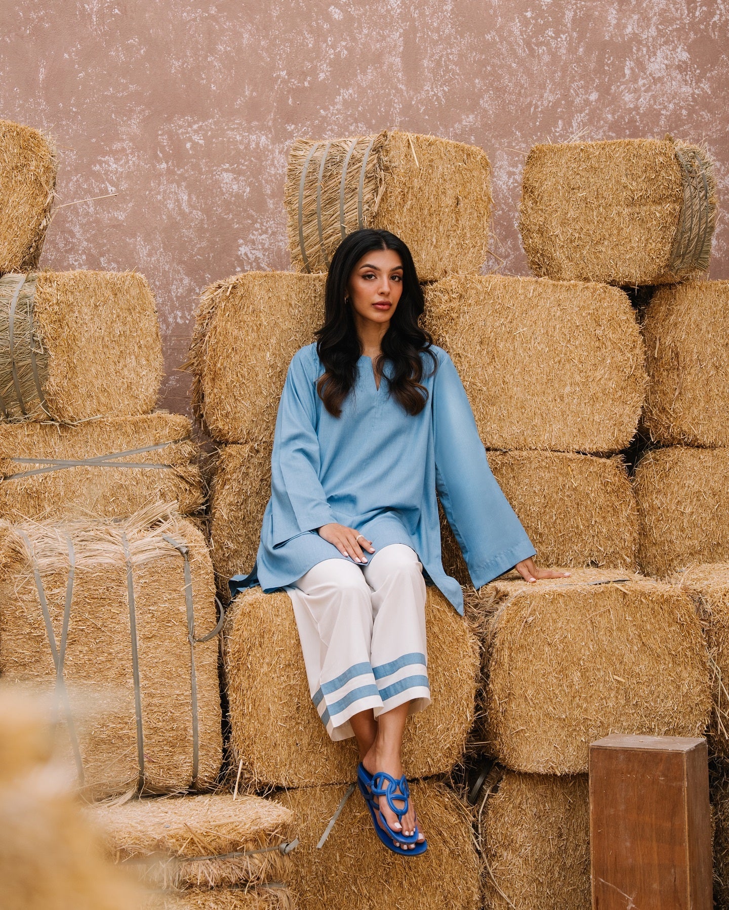 dusty blue relaxed fit modest coord set
