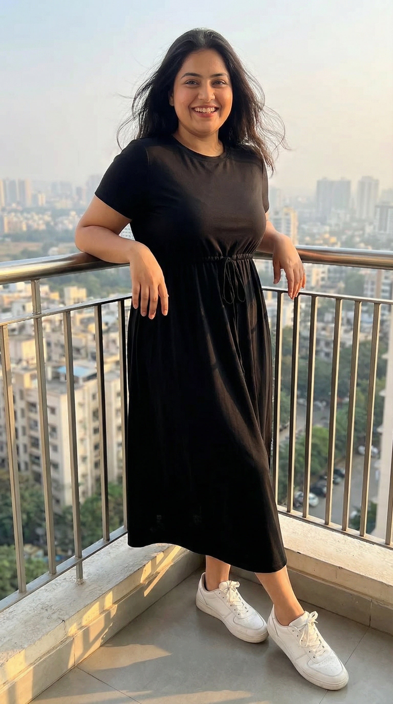 Ebony Ease Modest Tie-Waist Maxi Dress