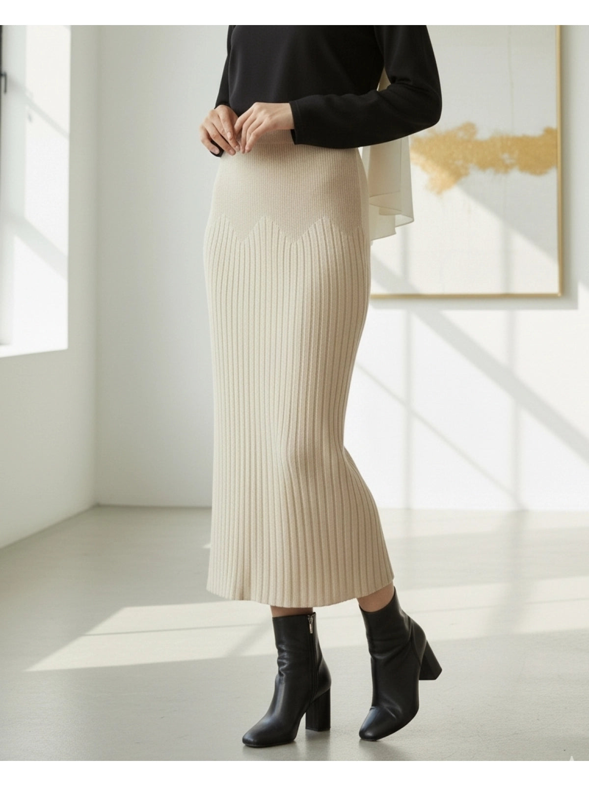minimal beige knit modest skirt