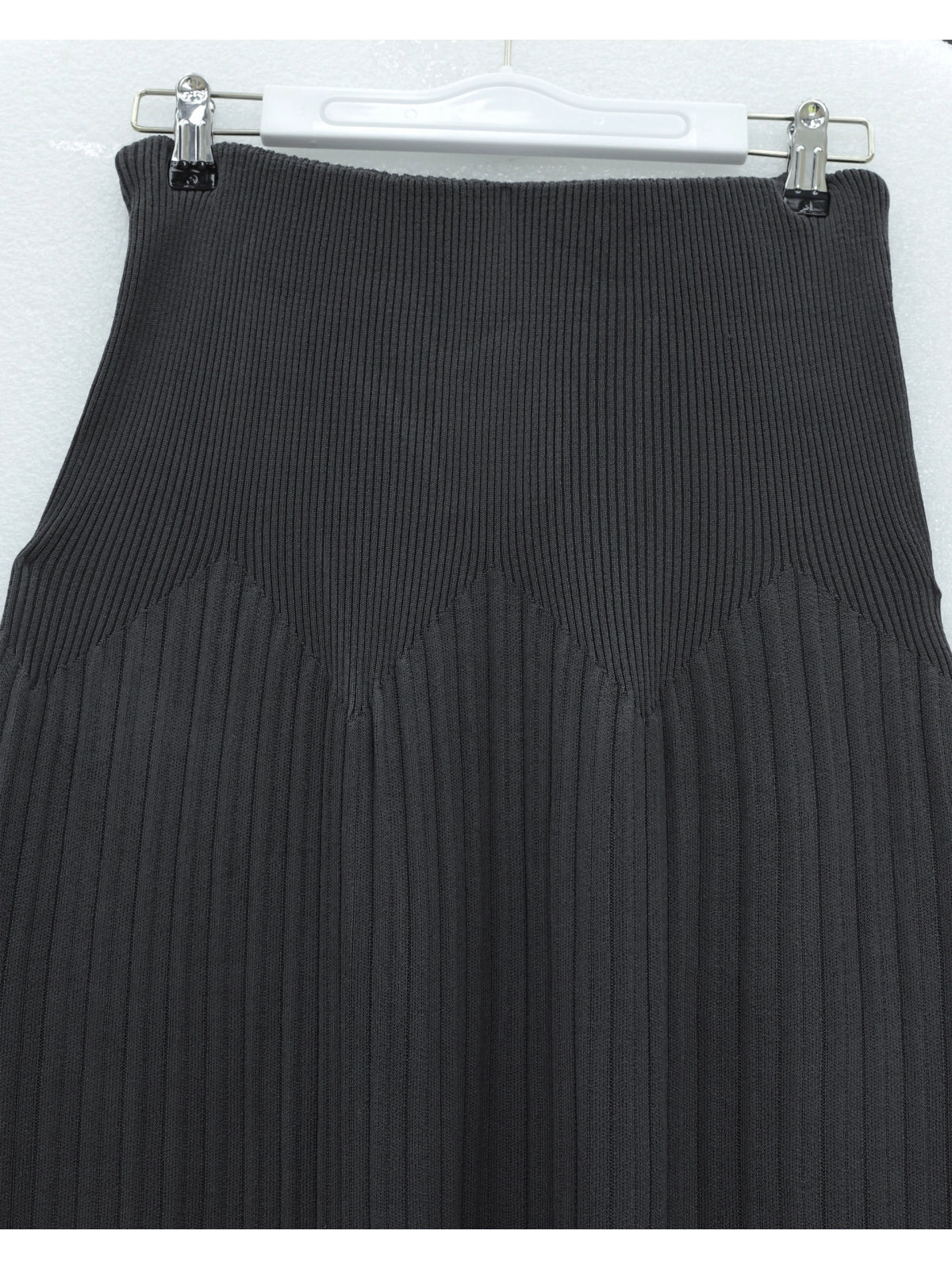 Charcoal Grey Ribbed Knit Straight Modest Maxi Skirt