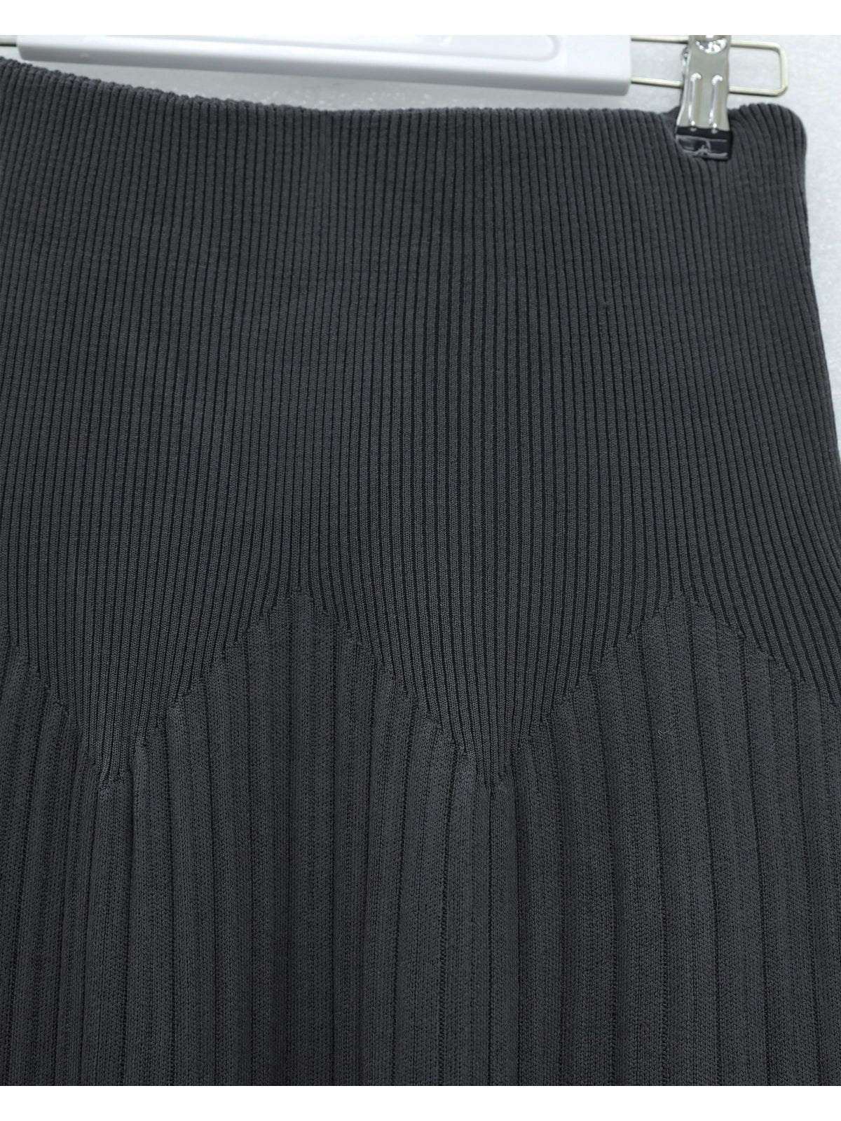 Charcoal Grey Ribbed Knit Straight Modest Maxi Skirt
