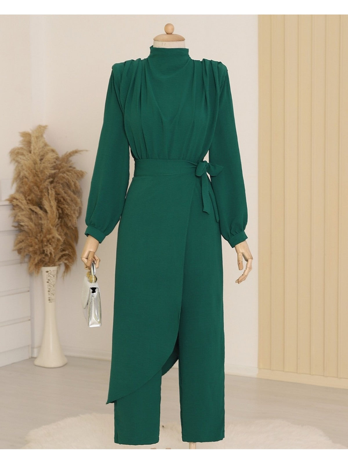 premium modest jumpsuit emerald green for occasions