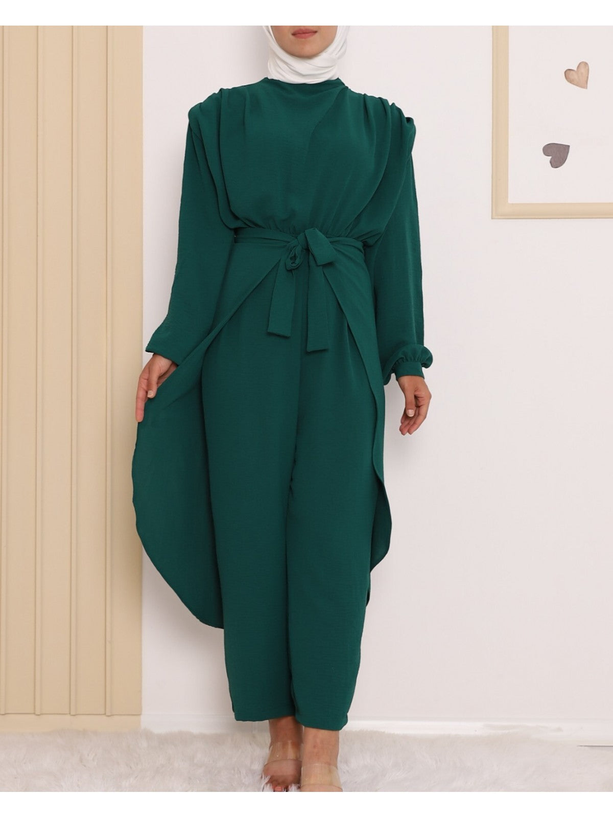 elegant emerald jumpsuit modest evening wear