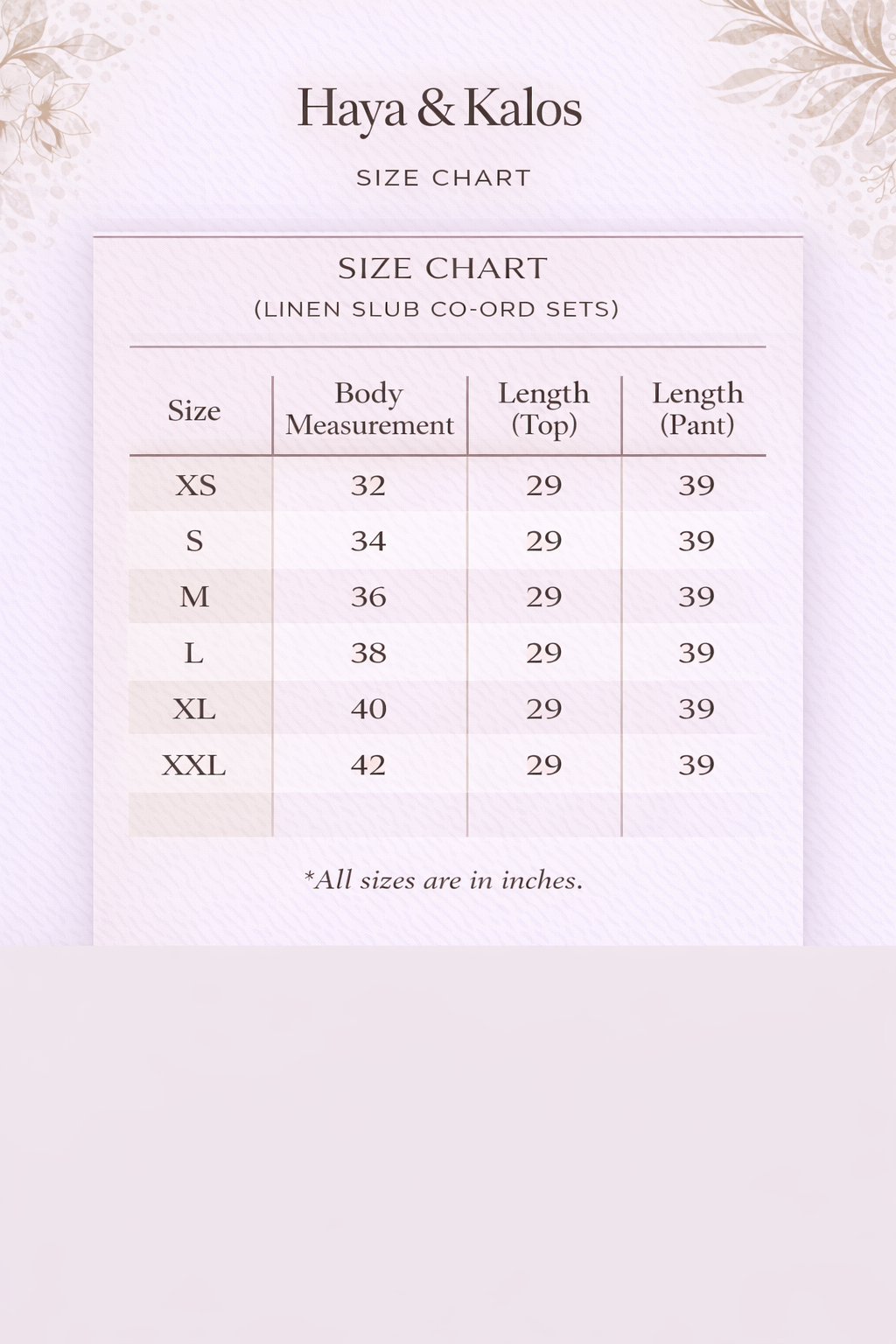 Size chart