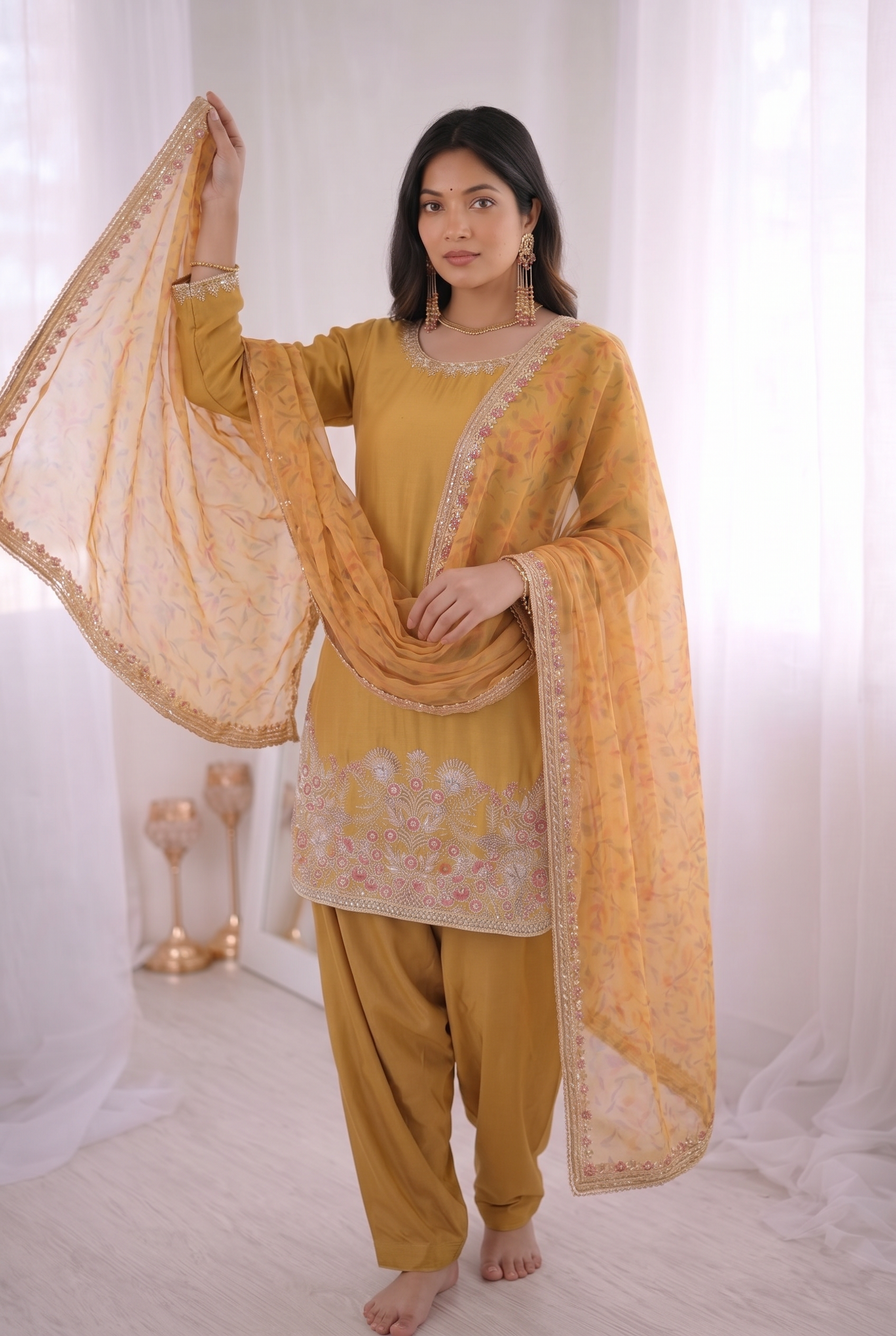 french crepe silk outfit women