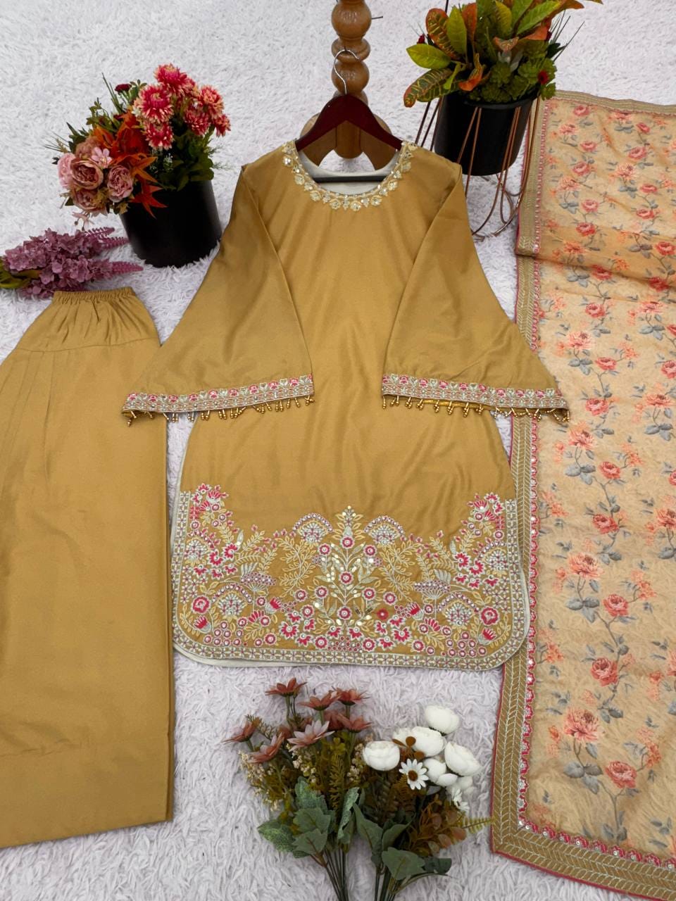 pearl sequin embroidered kurta set