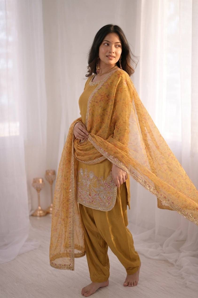 mustard gold embroidered coord set