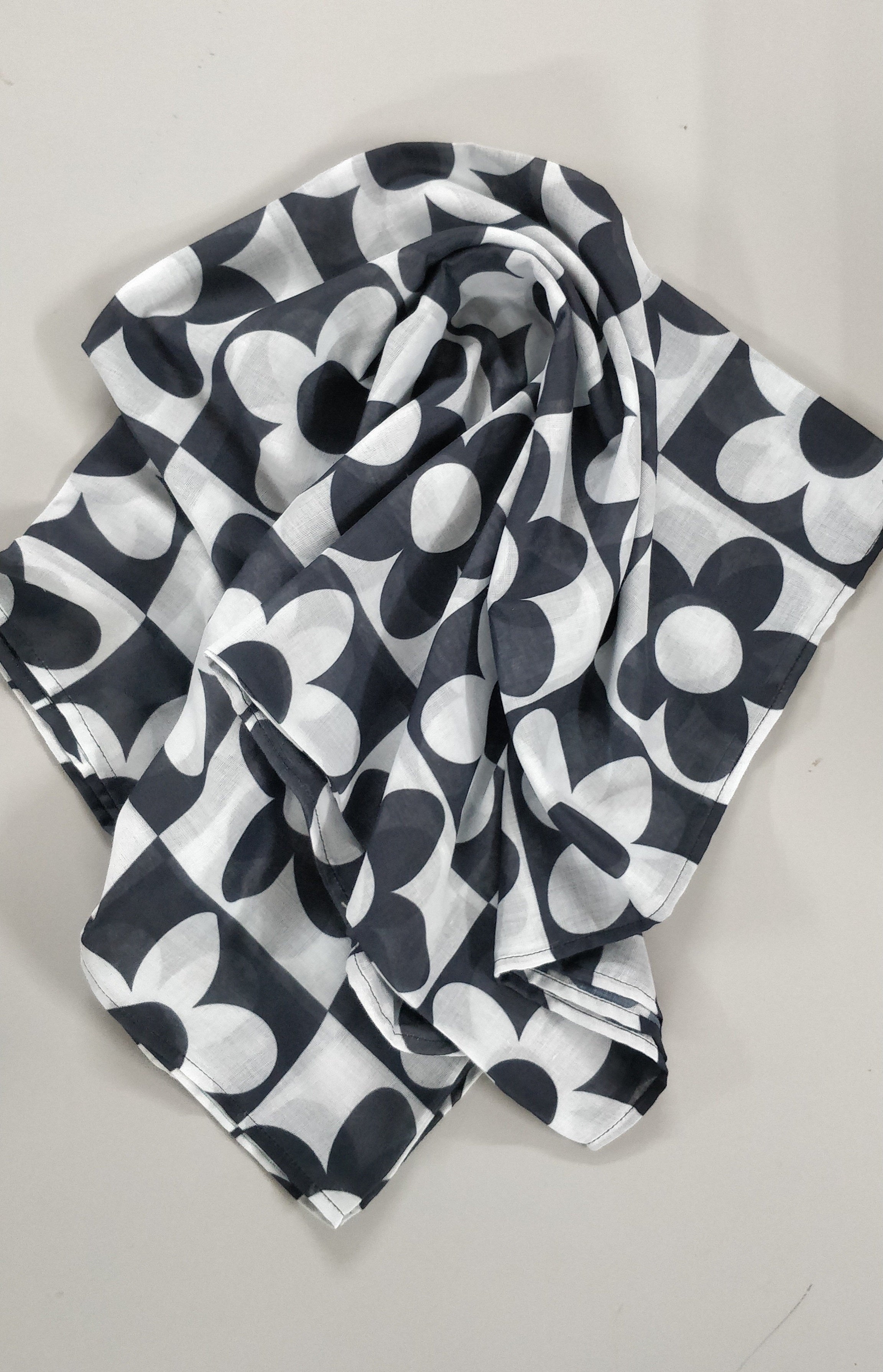 Monochrome Bloom Cotton Voil Scarf