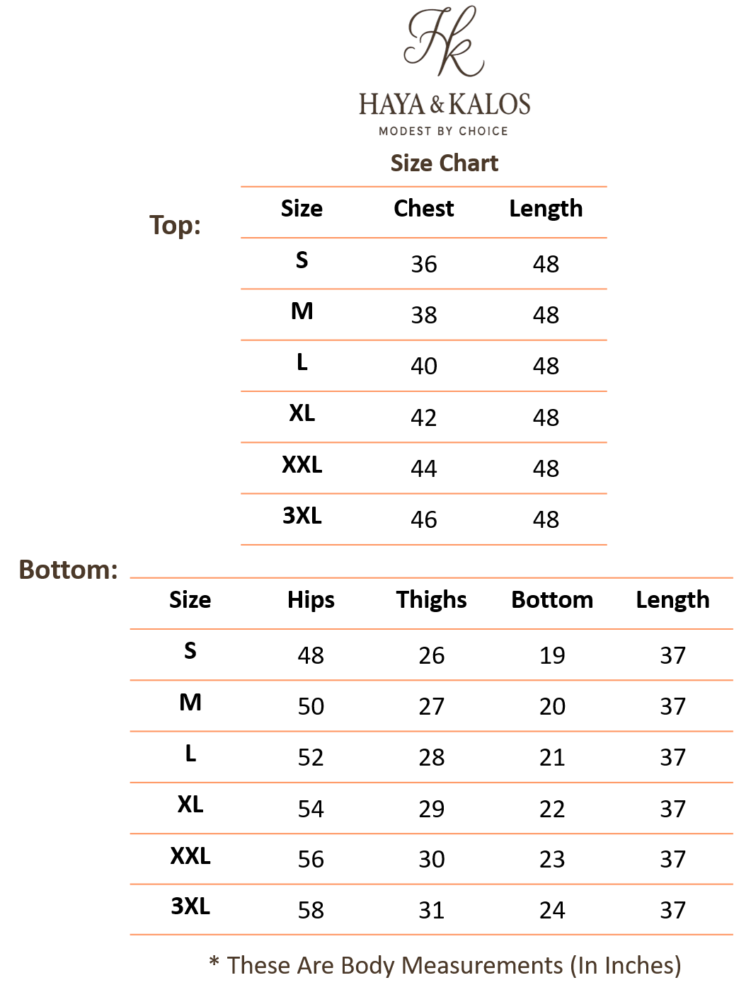 Size chart