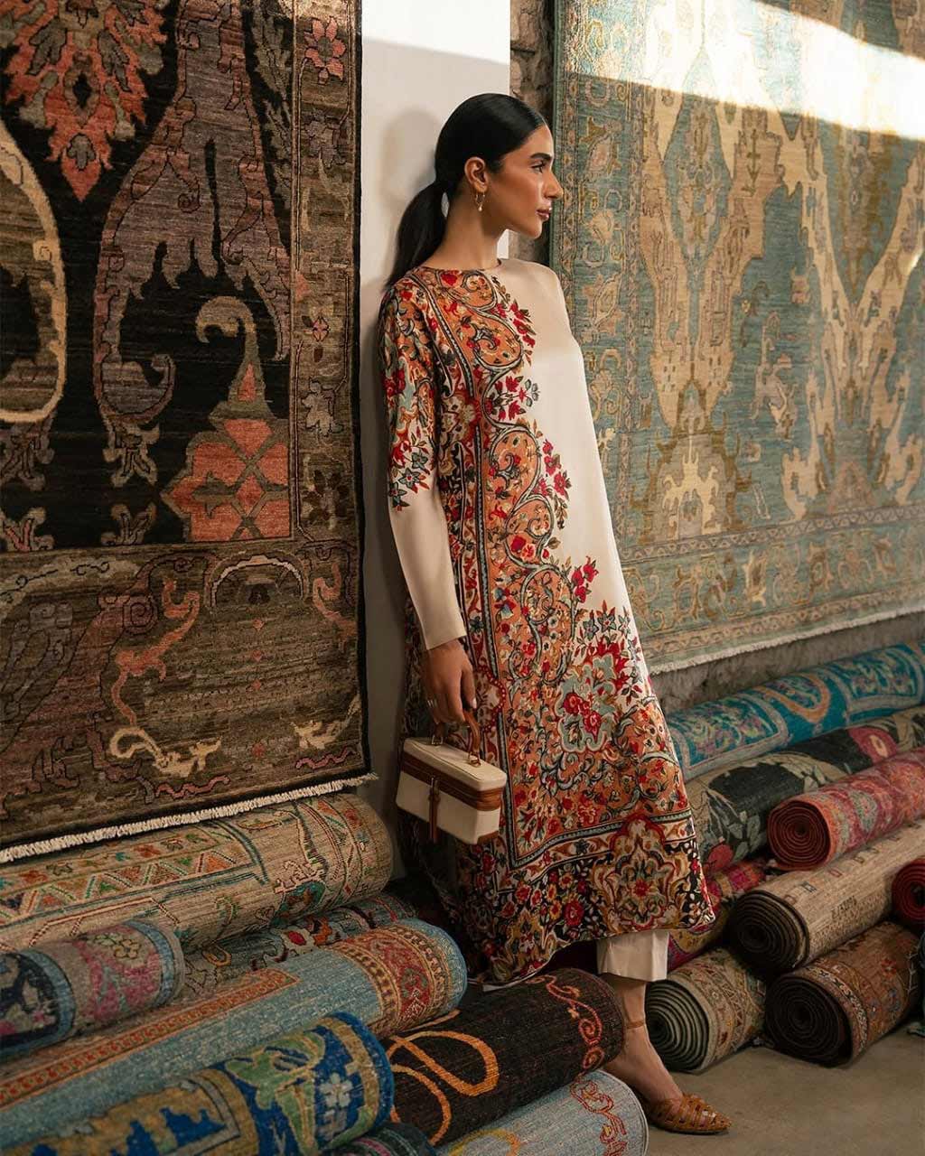 roman silk blend printed modest outfit