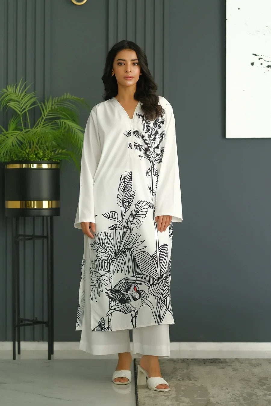 ivory black printed modest coord set women