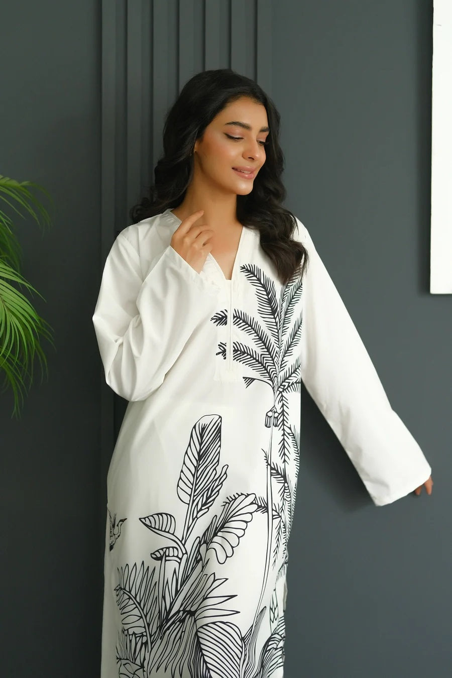 bsy crepe modest coord set black white